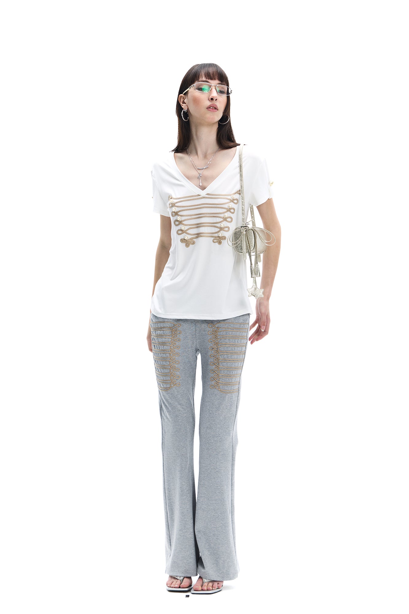 FAYCHUI Military Braid Flared Pants