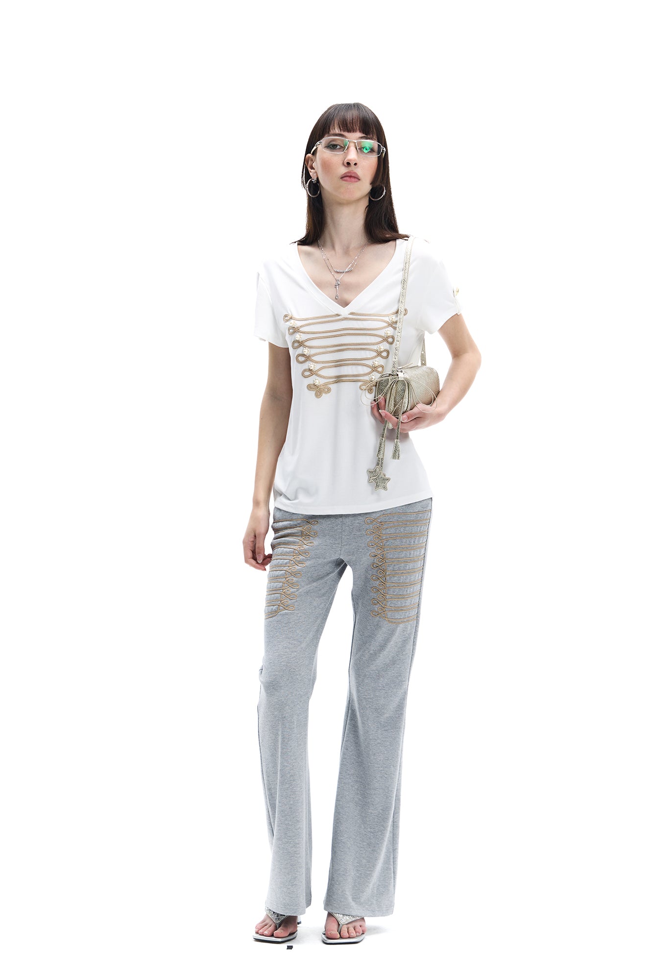 FAYCHUI Military Braid Flared Pants