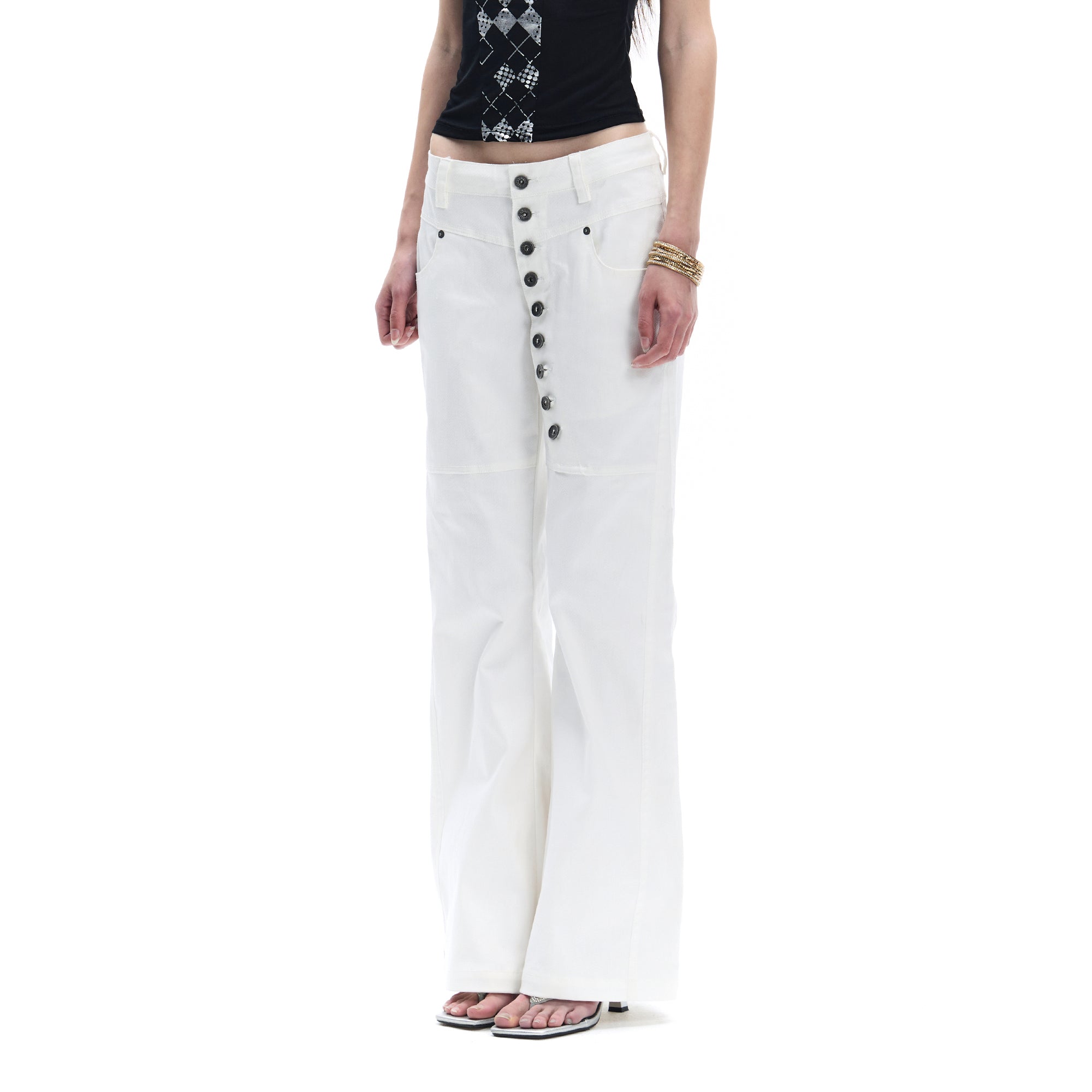 FAYCHUI Asymmetrical Button-Front Wide-Leg Pants