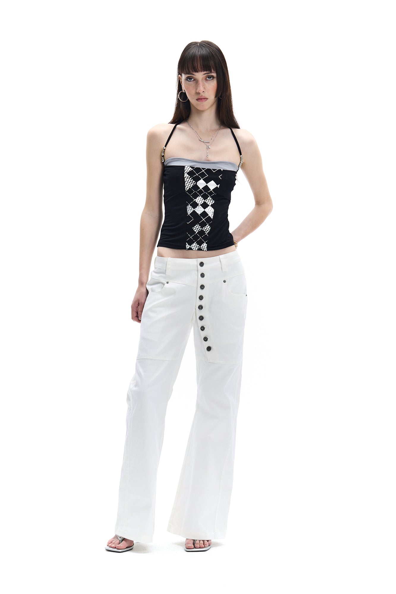 FAYCHUI Asymmetrical Button-Front Wide-Leg Pants