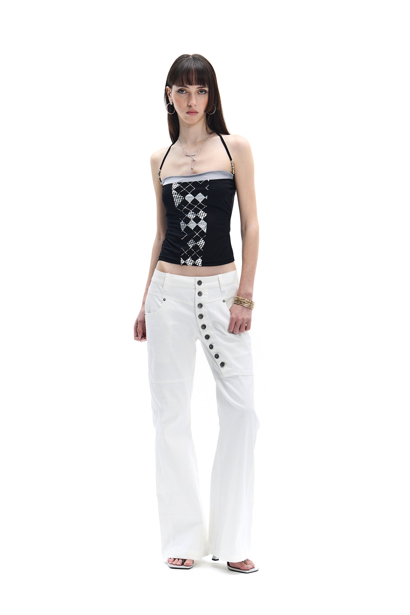 FAYCHUI Asymmetrical Button-Front Wide-Leg Pants