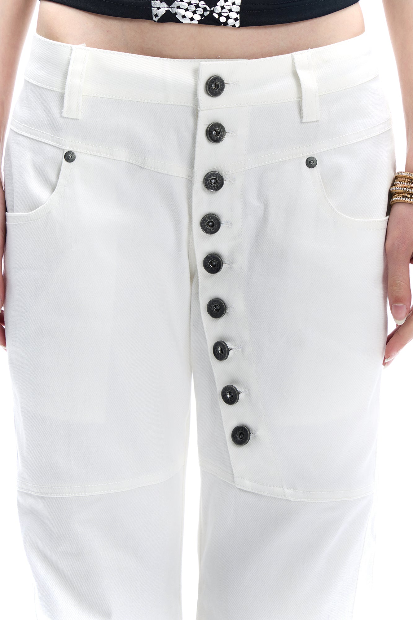 FAYCHUI Asymmetrical Button-Front Wide-Leg Pants