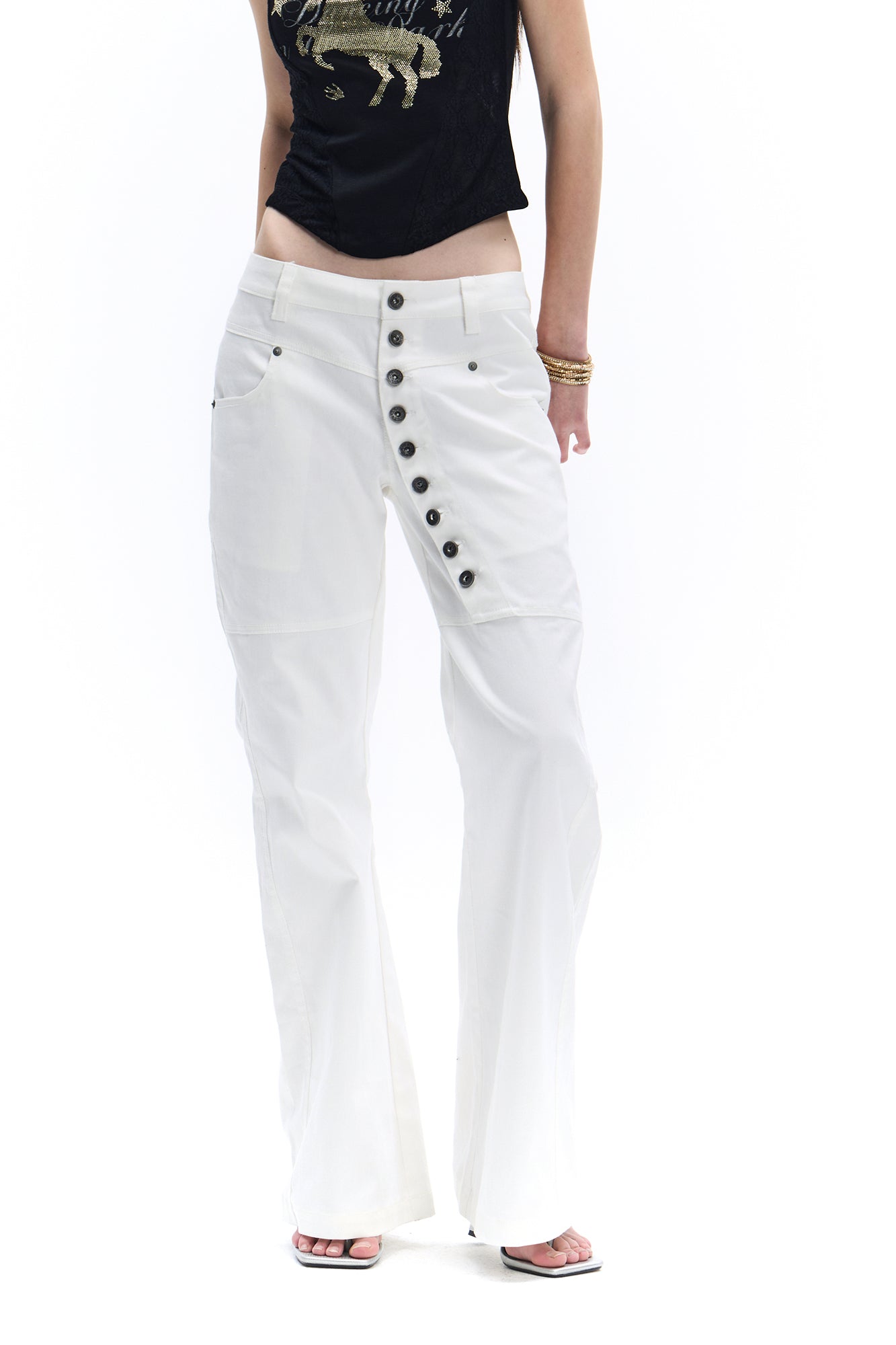 FAYCHUI Asymmetrical Button-Front Wide-Leg Pants
