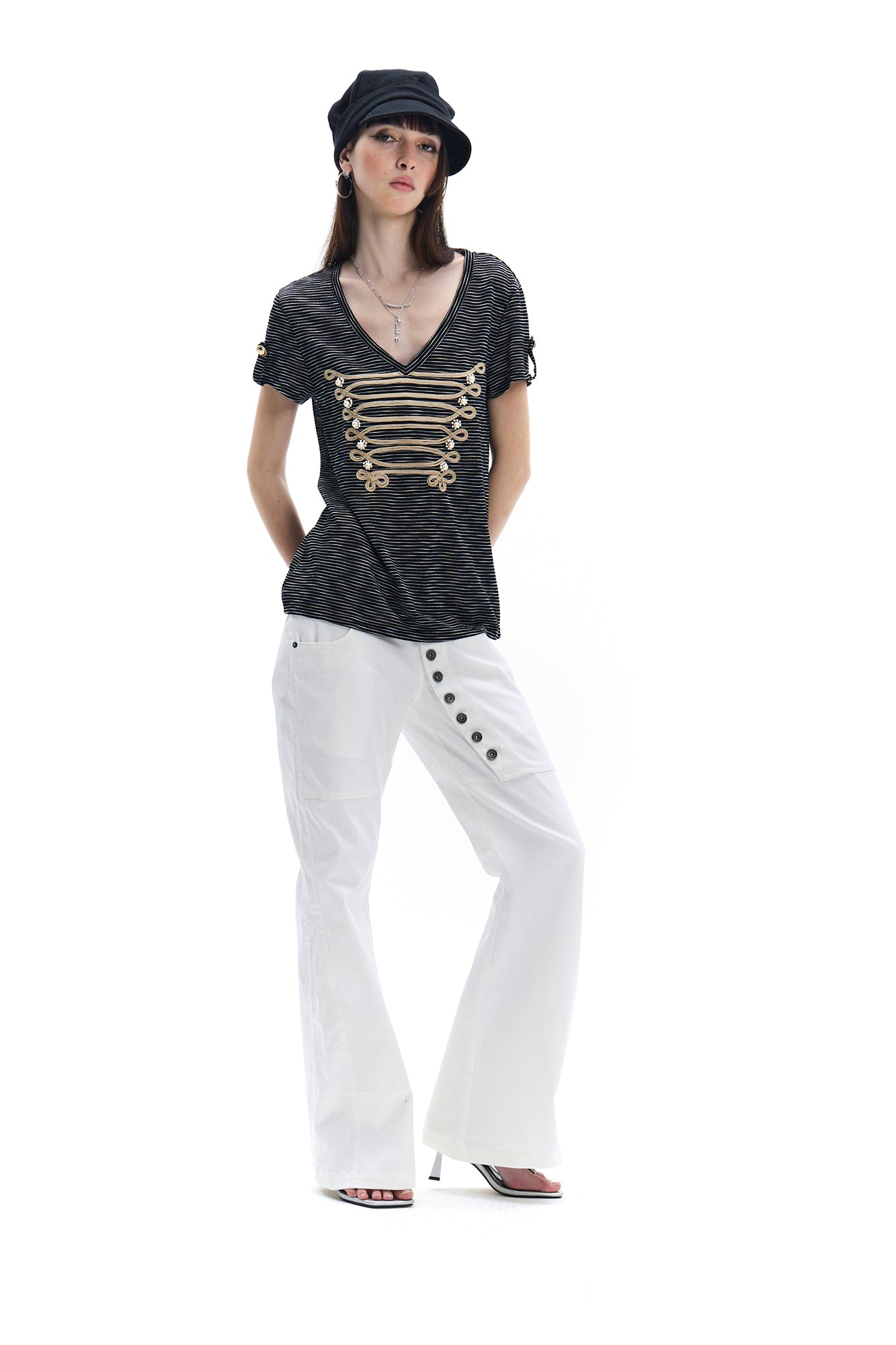 FAYCHUI Asymmetrical Button-Front Wide-Leg Pants