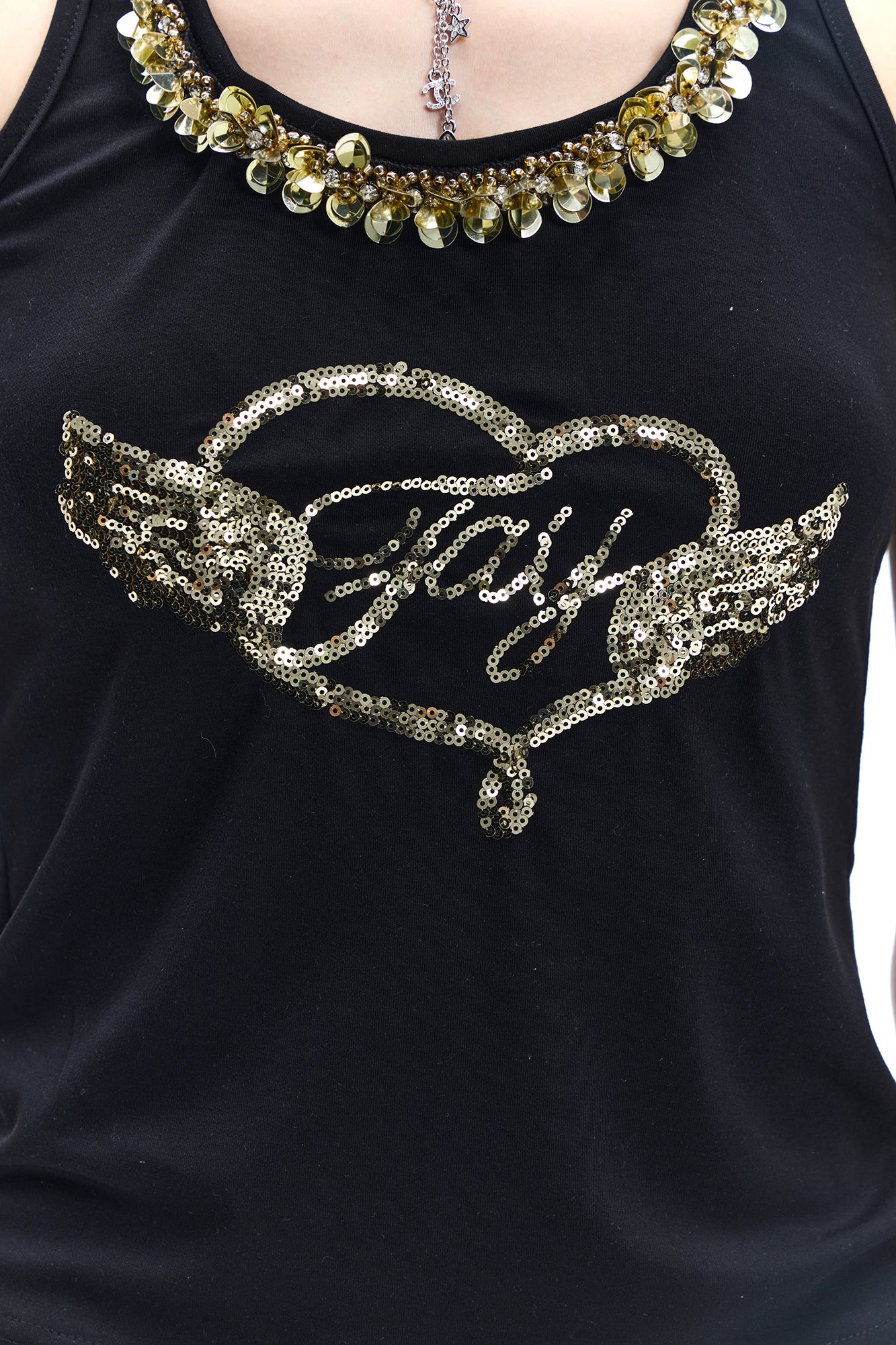 FAYCHUI Sequin Wing Halter Tank Top