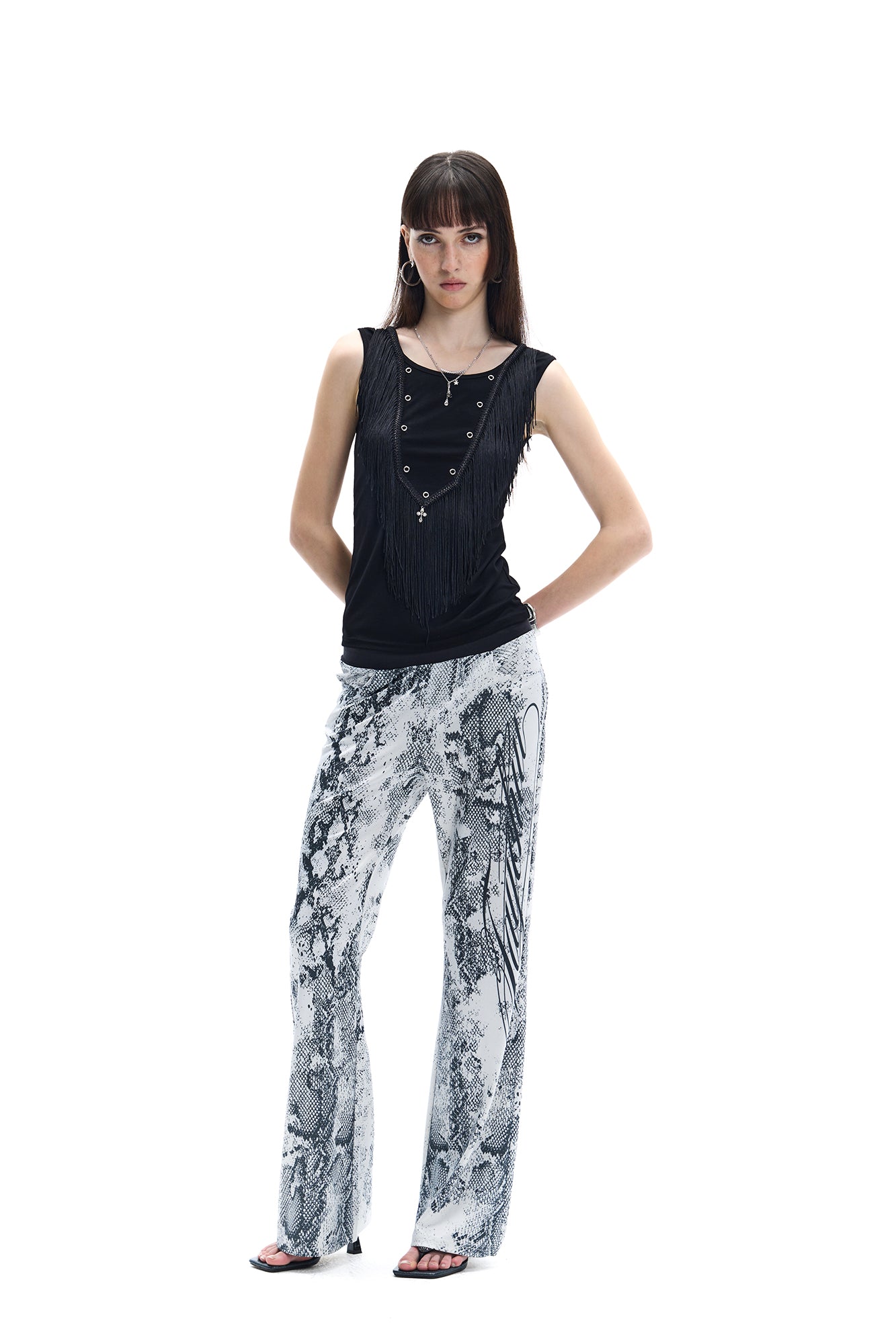 FAYCHUI Fringe Grommet Wool-Blend Tank Top