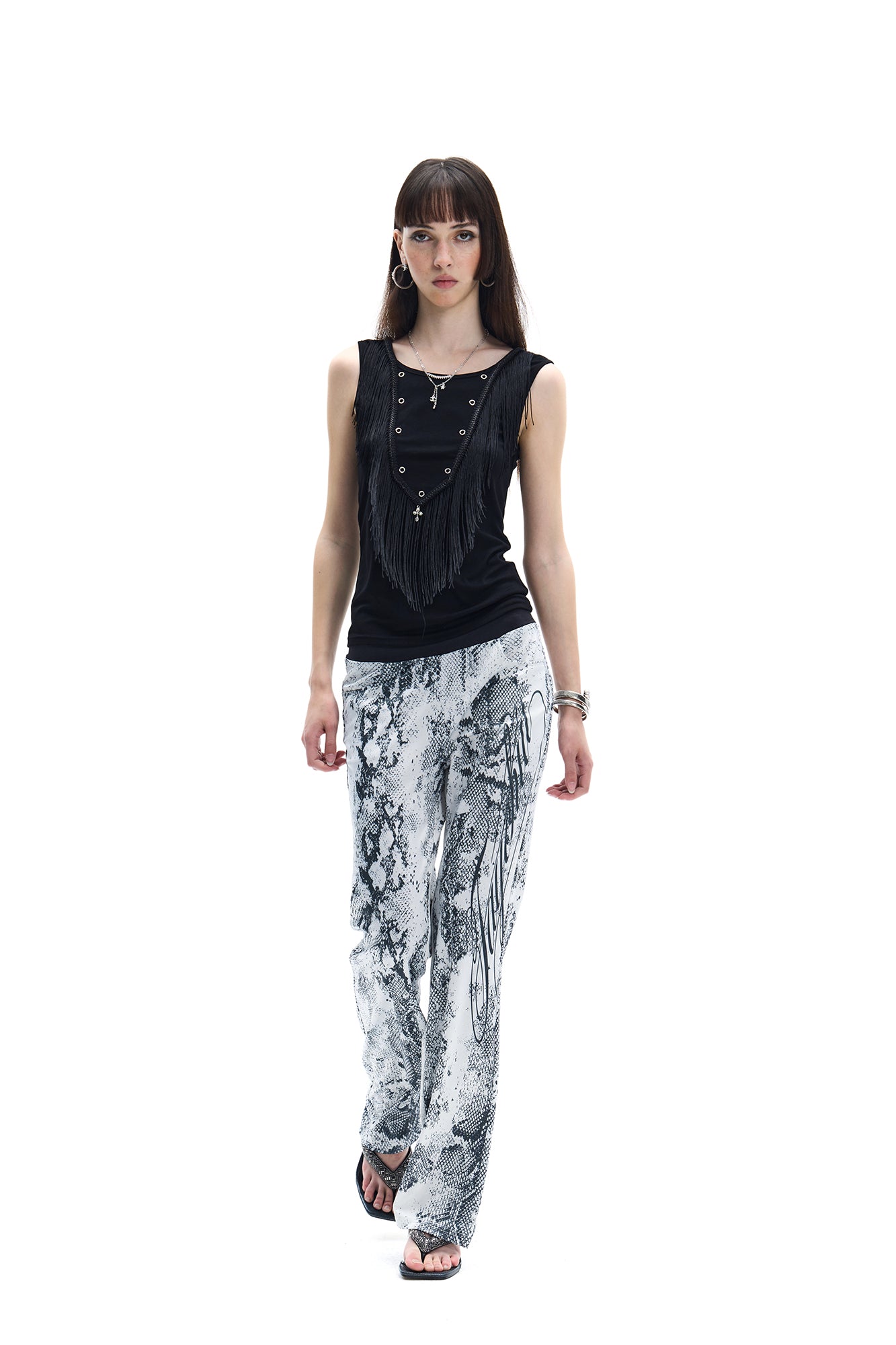 FAYCHUI Fringe Grommet Wool-Blend Tank Top