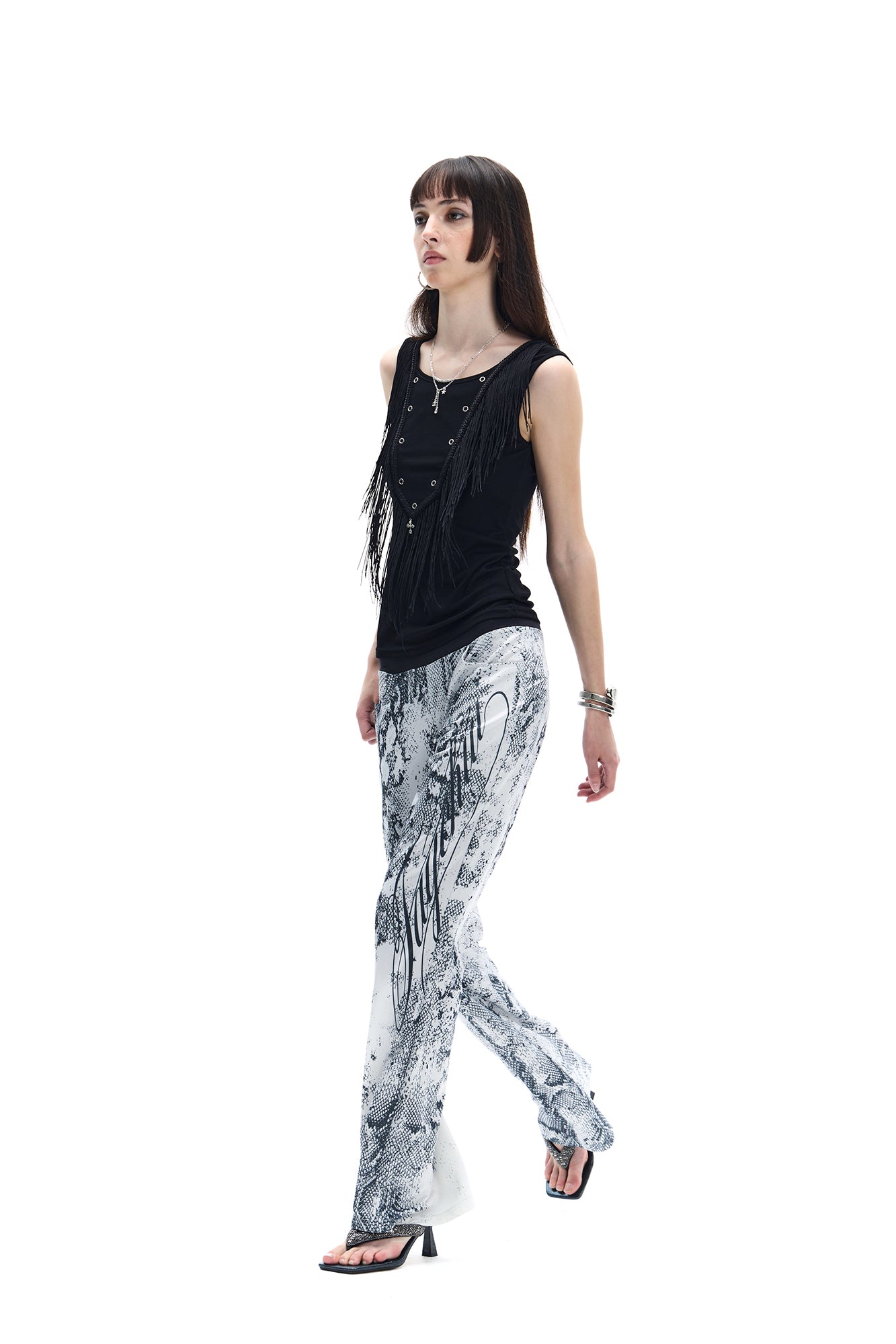 FAYCHUI Fringe Grommet Wool-Blend Tank Top