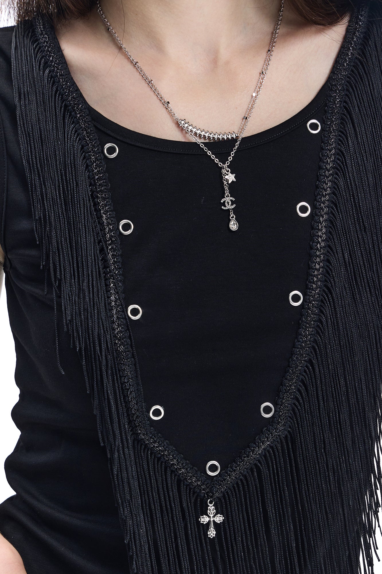 FAYCHUI Fringe Grommet Wool-Blend Tank Top