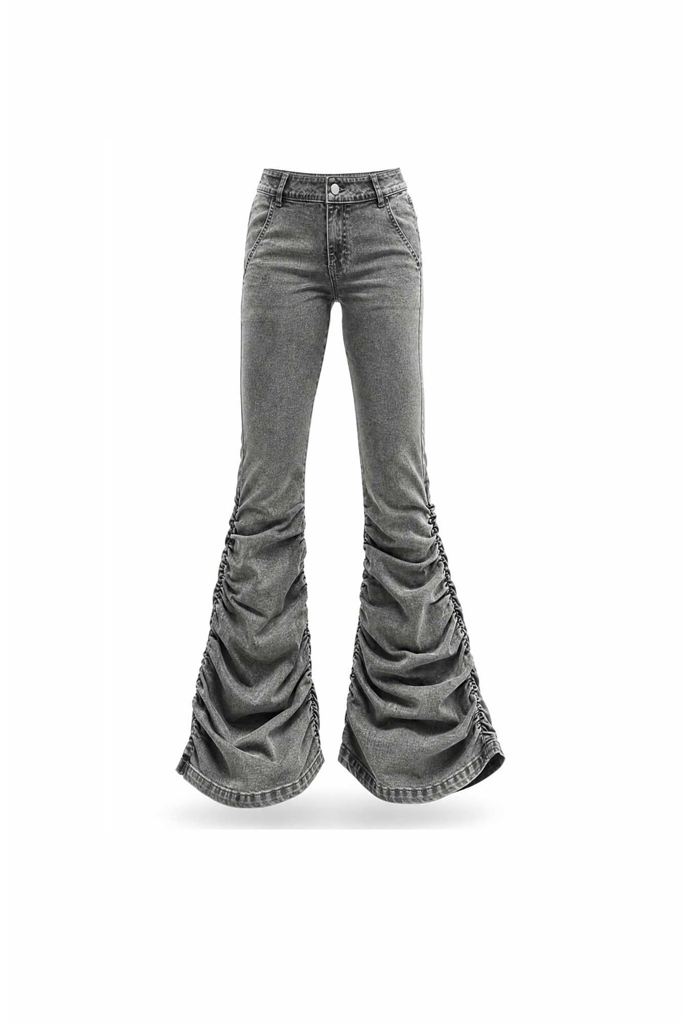 EMOHA Washed Ruched Flared Jeans