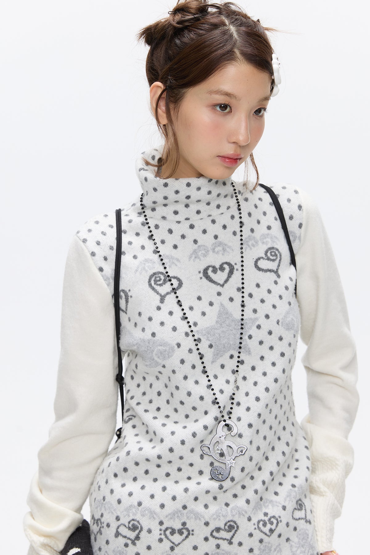 BETWEENAND Heart & Star Jacquard Turtleneck Sweater
