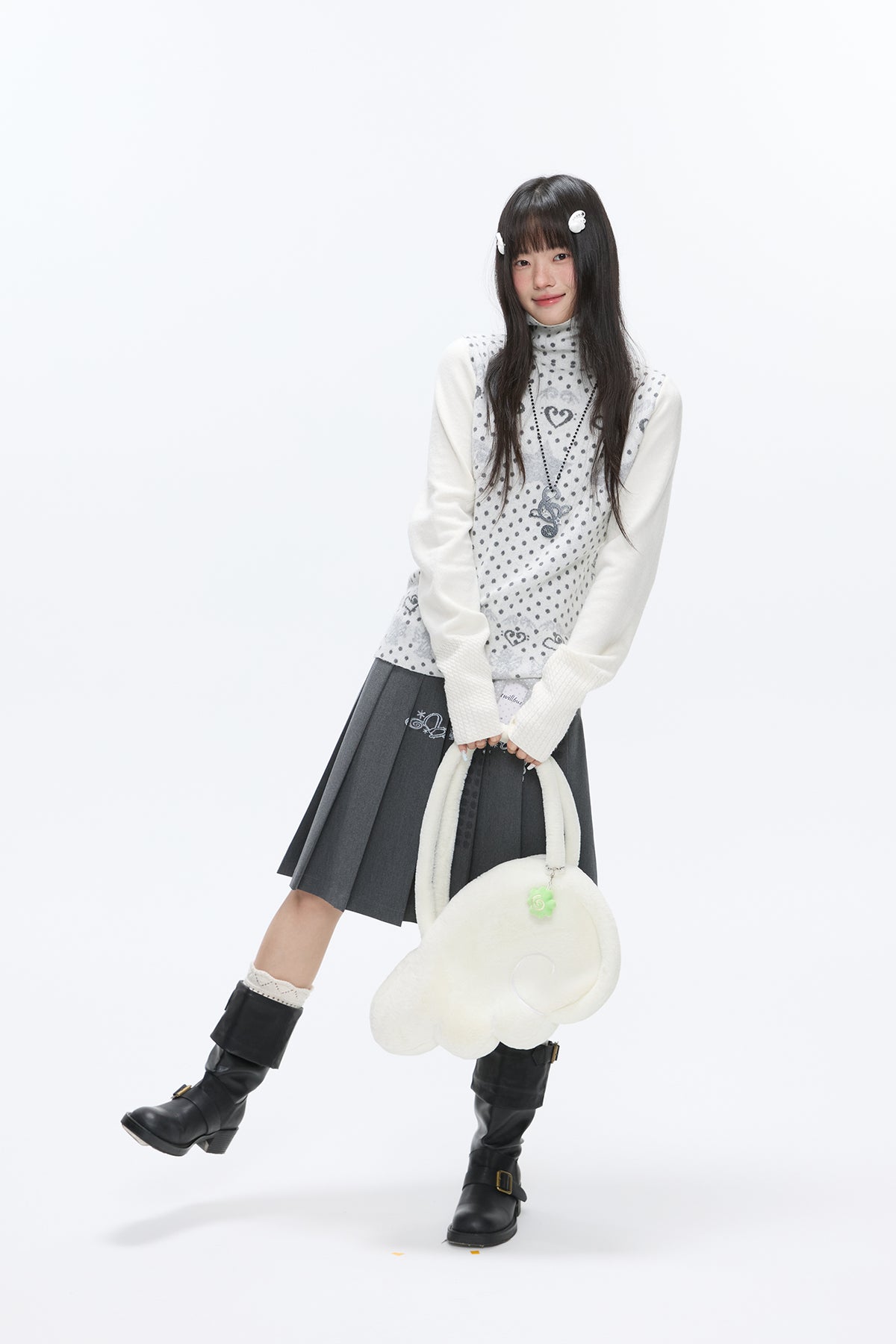 BETWEENAND Heart & Star Jacquard Turtleneck Sweater