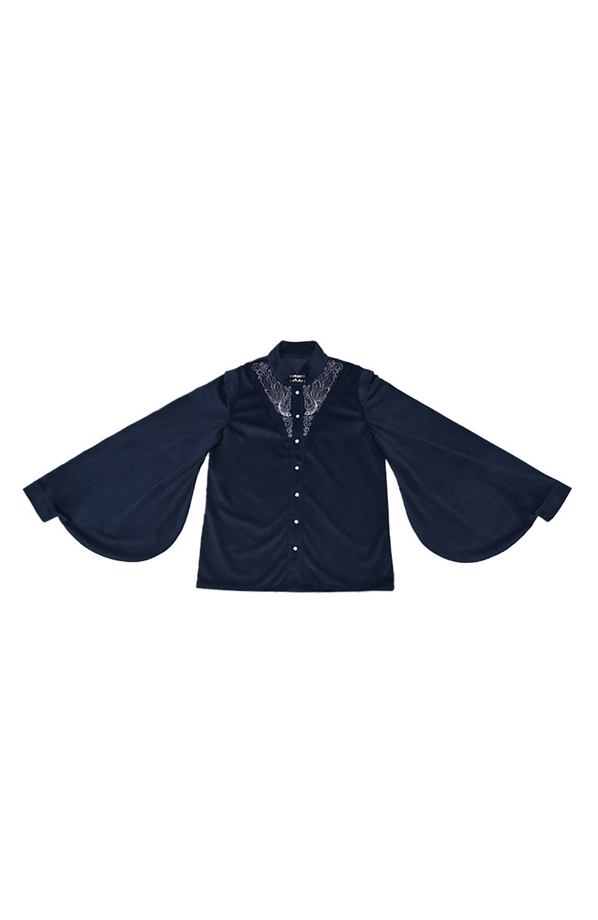 GUGUAI Embroidered Mandarin Collar Balloon-Sleeve Shirt