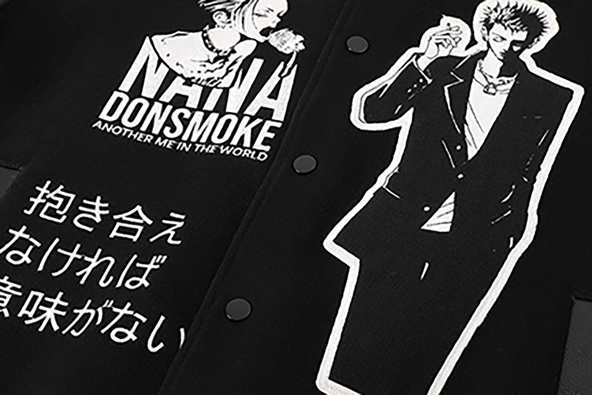 DONSMOKE × NANA PU Panel Anime Patch Varsity Jacket