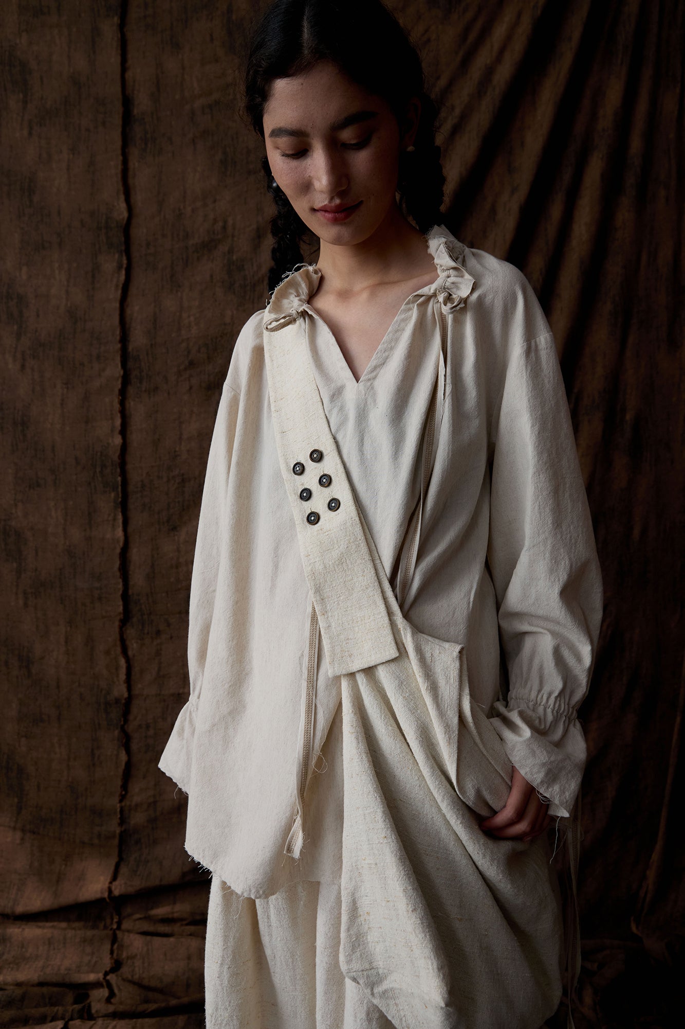INCH LIM Button-Detail Draped Shoulder Bag