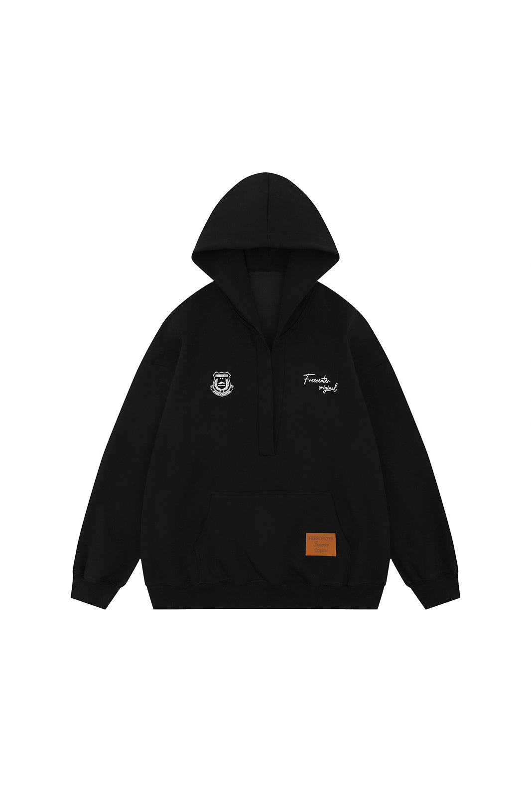 FREE CENTER Deep V-Neck Oversized Hoodie