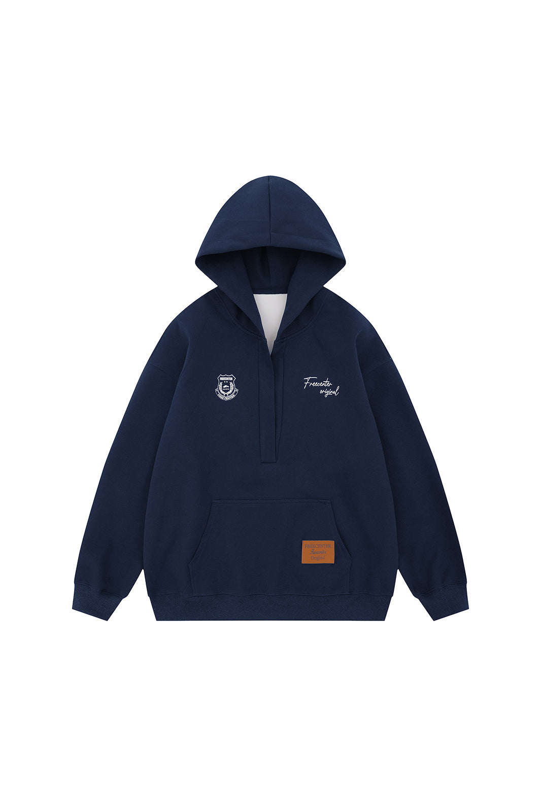 FREE CENTER Deep V-Neck Oversized Hoodie