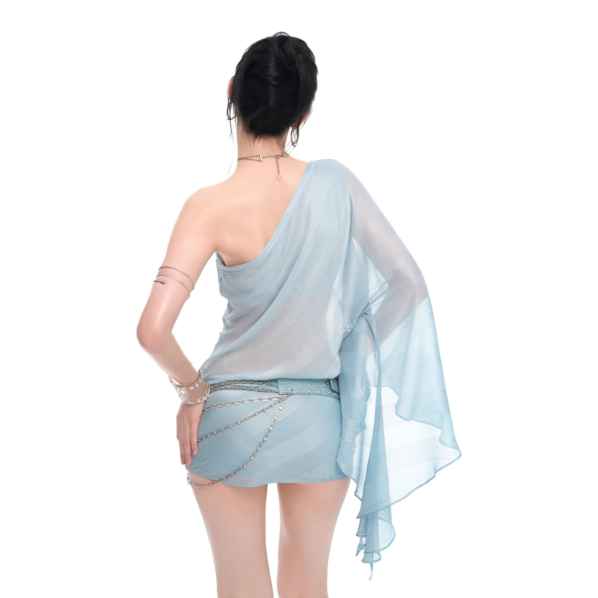 JYOSEI Asymmetrical Off-Shoulder Shimmer Bodycon Dress