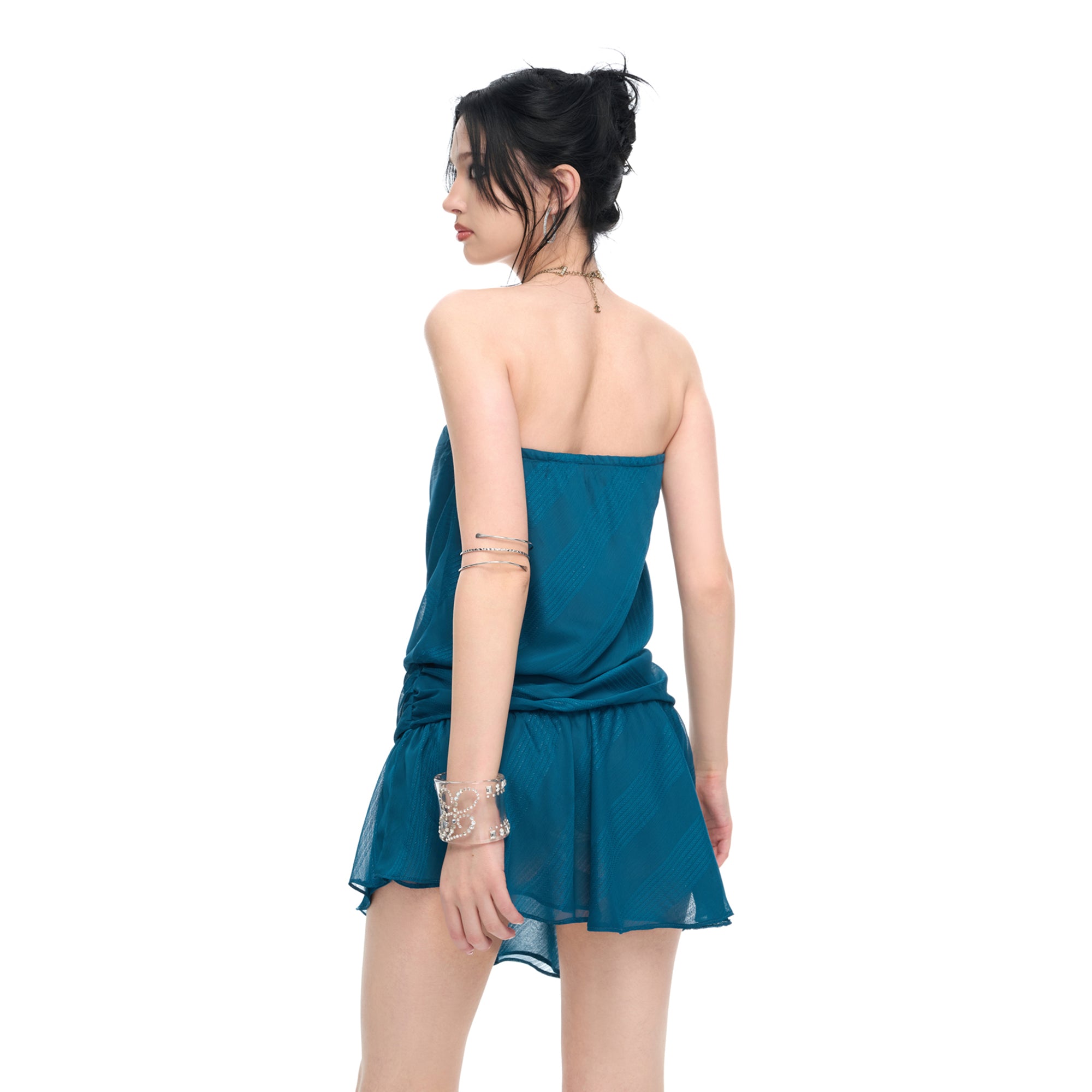 JYOSEI Diamond Embellished Cowl-Neck Mini Dress