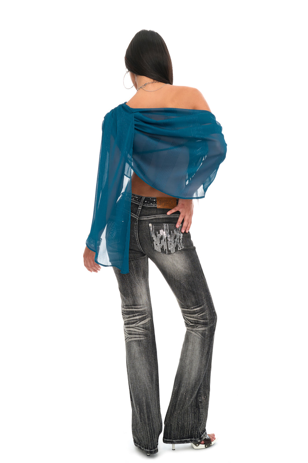 JYOSEI Ruched Off-Shoulder Diamond Tank Top