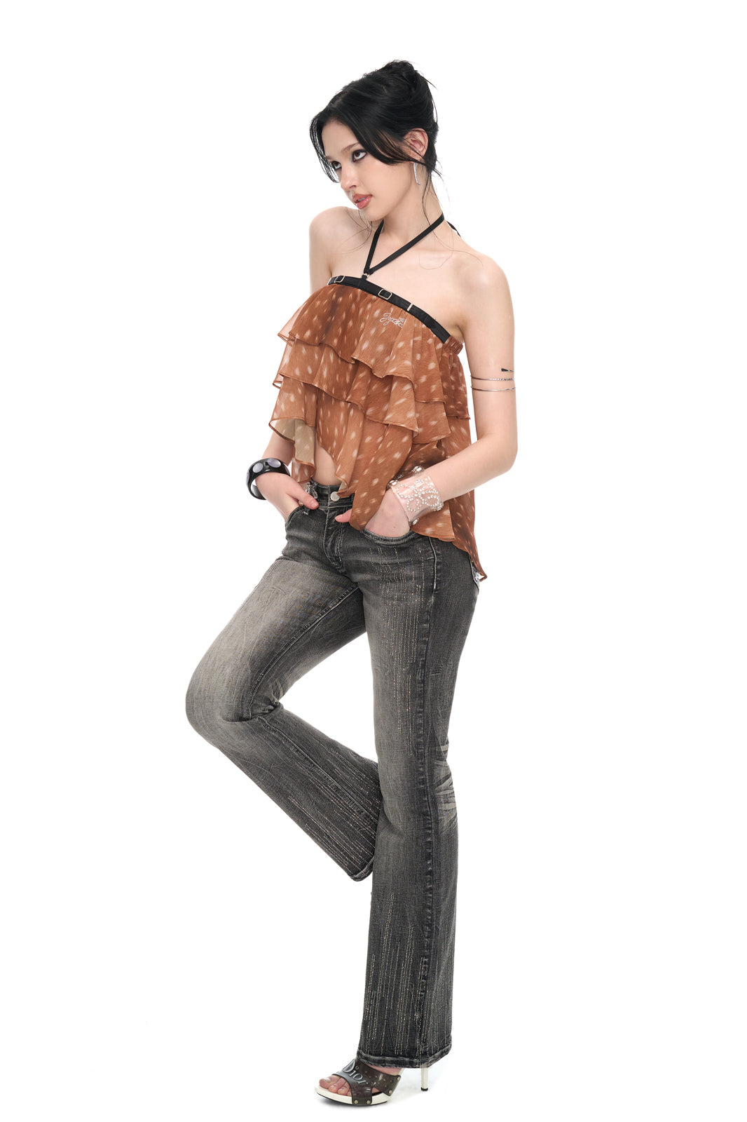 JYOSEI Fawn Print Halter Backless Top