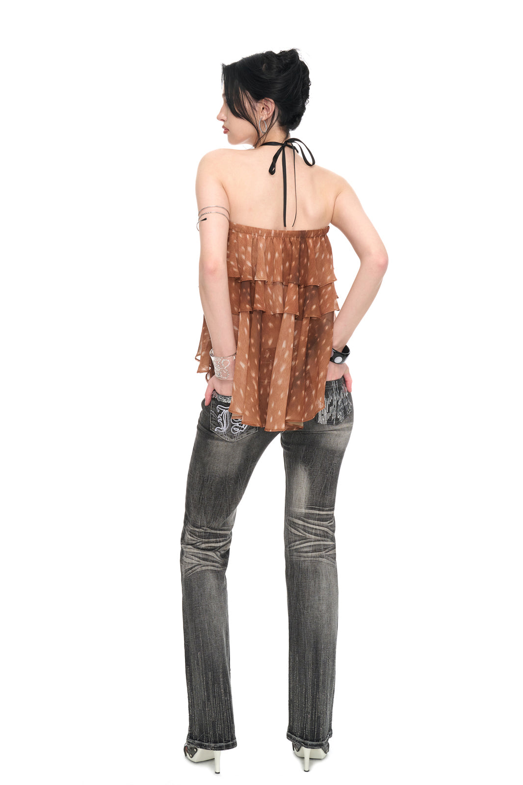 JYOSEI Fawn Print Halter Backless Top