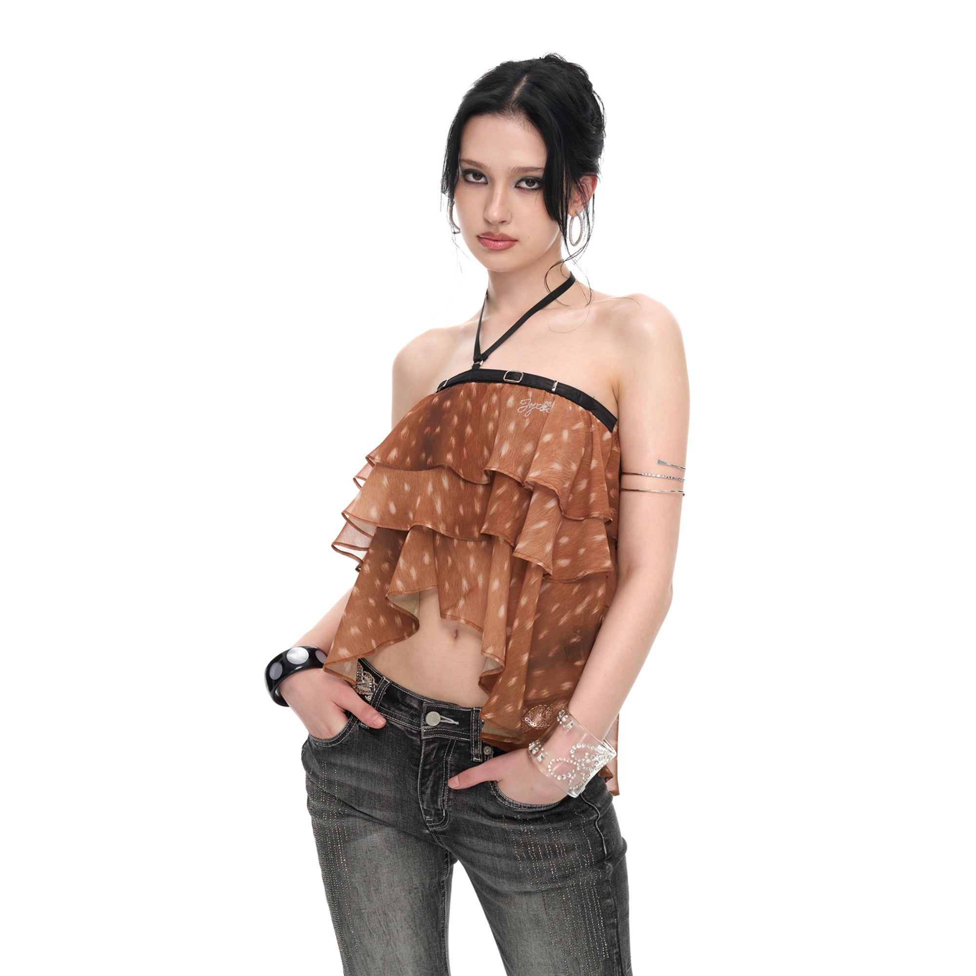 JYOSEI Fawn Print Halter Backless Top