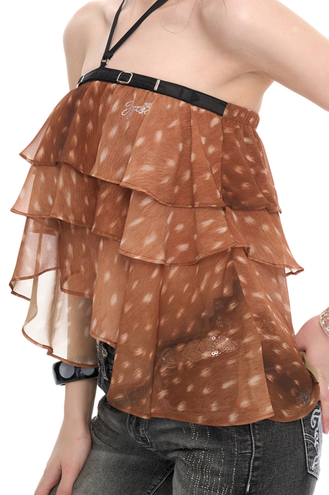 JYOSEI Fawn Print Halter Backless Top