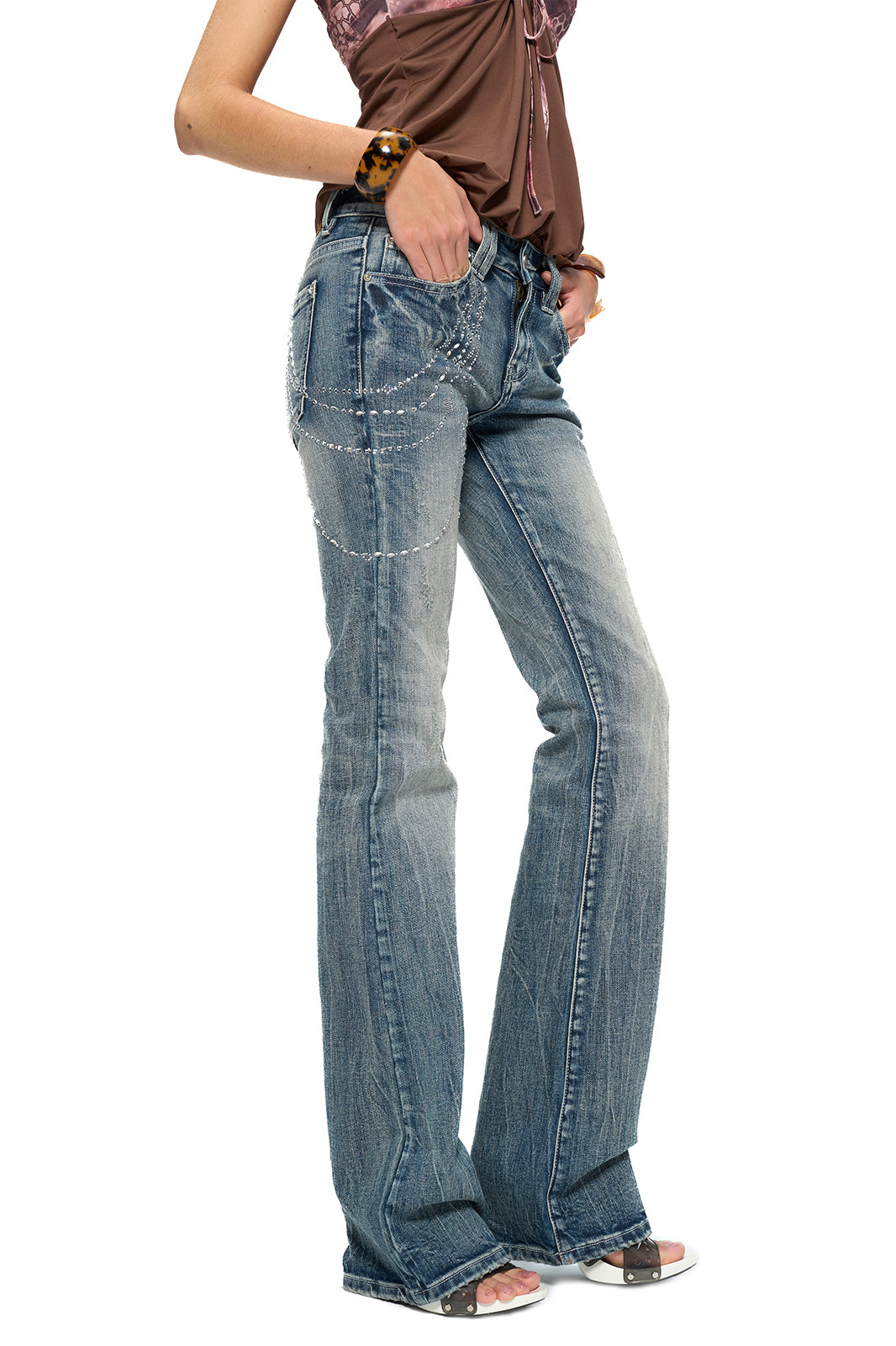 JYOSEI Draped Diamond Flared Jeans