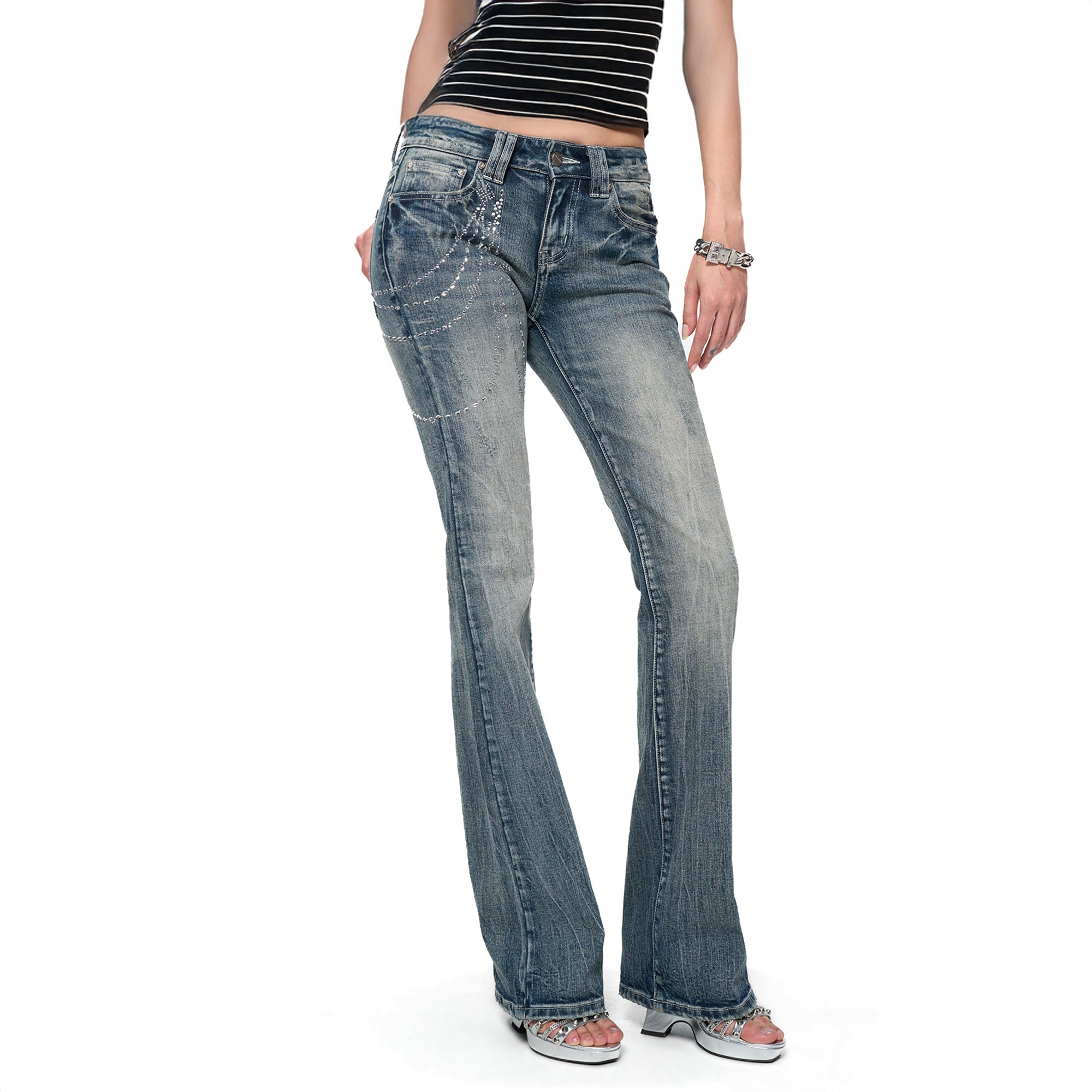 JYOSEI Draped Diamond Flared Jeans