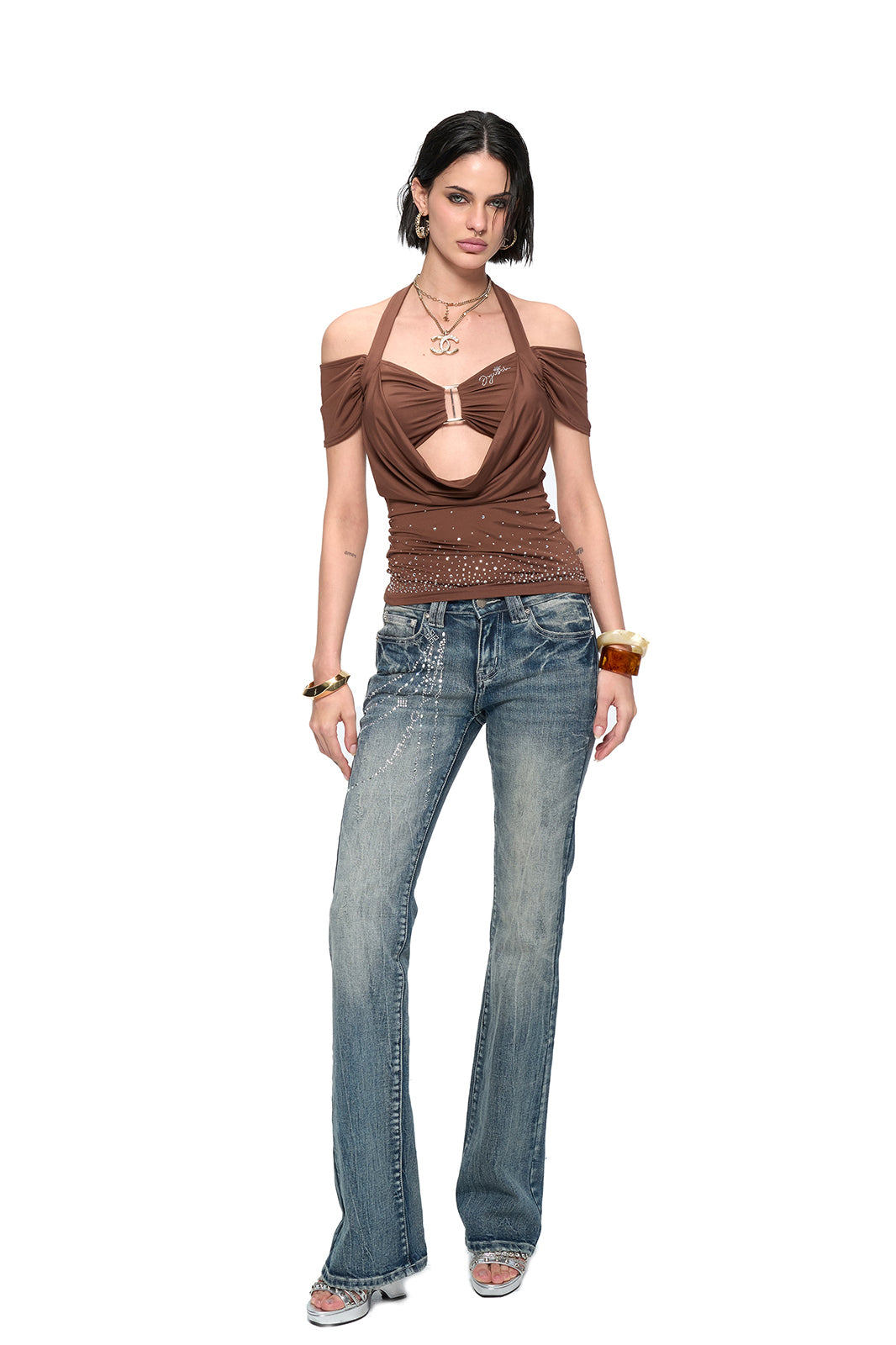 JYOSEI Draped Diamond Flared Jeans