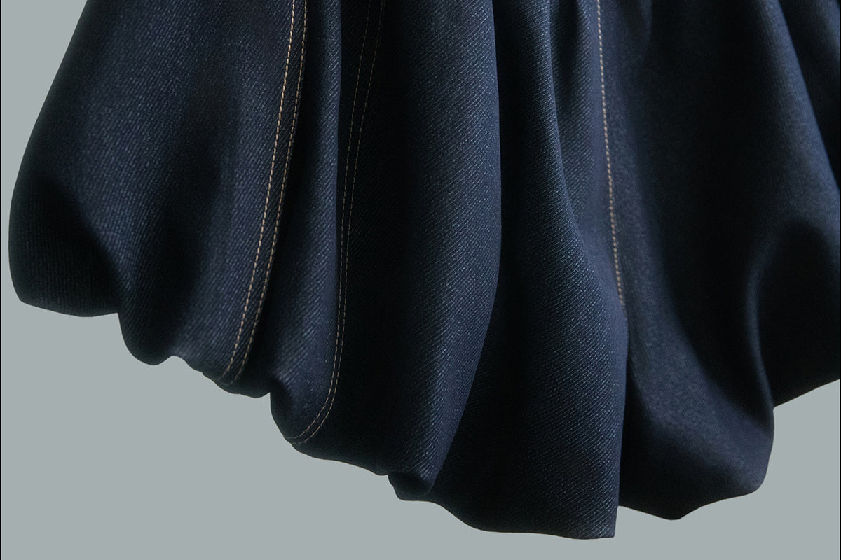 MXU Retro Contrast Detachable-Collar Denim Shirt & Puff Skort Set