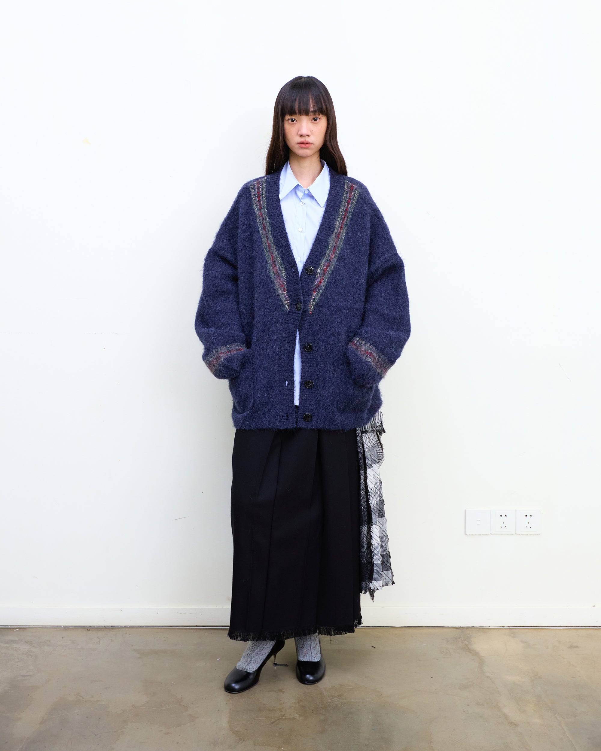 NEVERSEEZ Detachable Plaid Sash Spliced Pleated Maxi Skirt