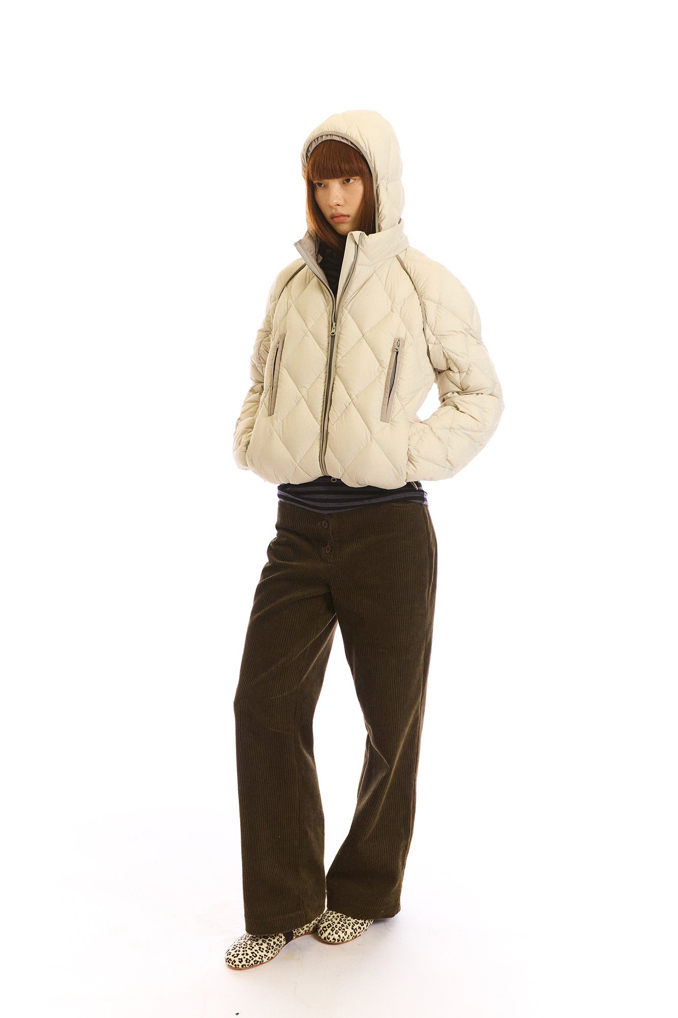 NEVERSEEZ Argyle-Quilted Detachable Hood Duck Down Jacket