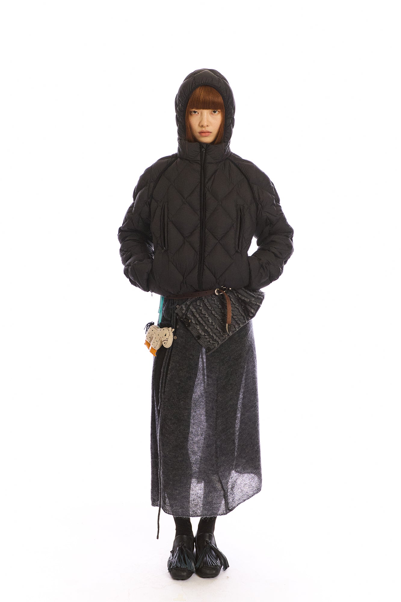 NEVERSEEZ Argyle-Quilted Detachable Hood Duck Down Jacket