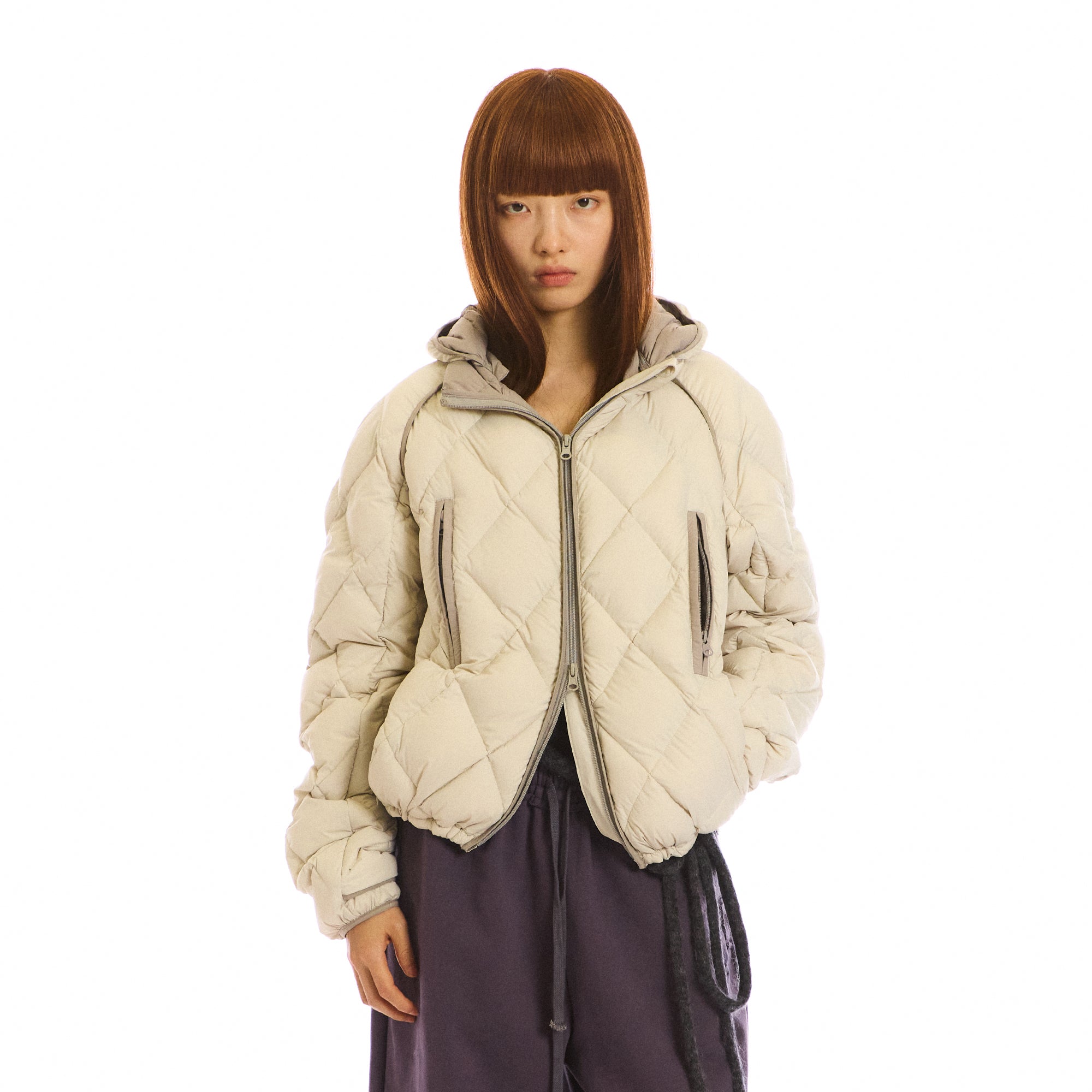 NEVERSEEZ Argyle-Quilted Detachable Hood Duck Down Jacket