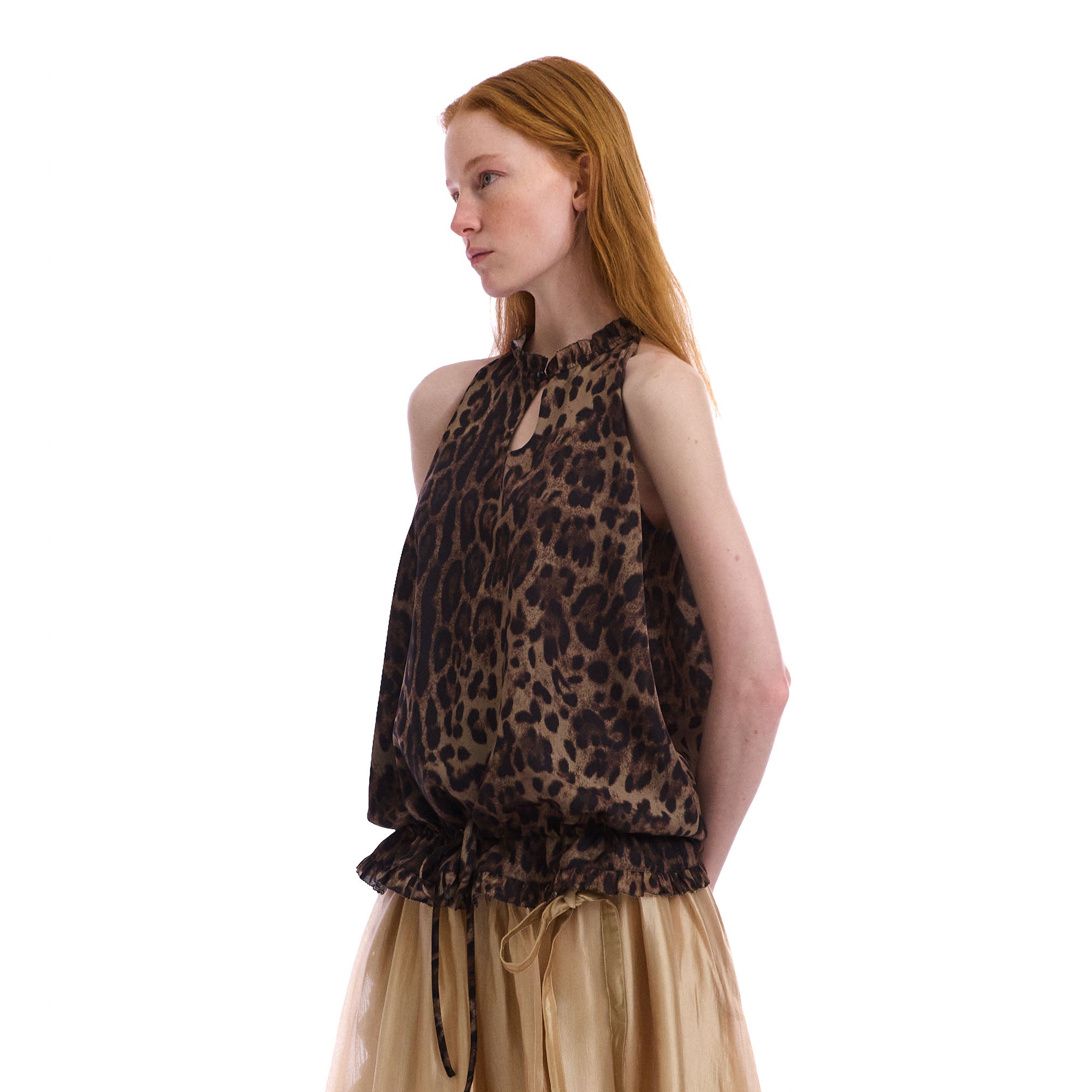 NEVERSEEZ Leopard Full-Print Keyhole Halter Top