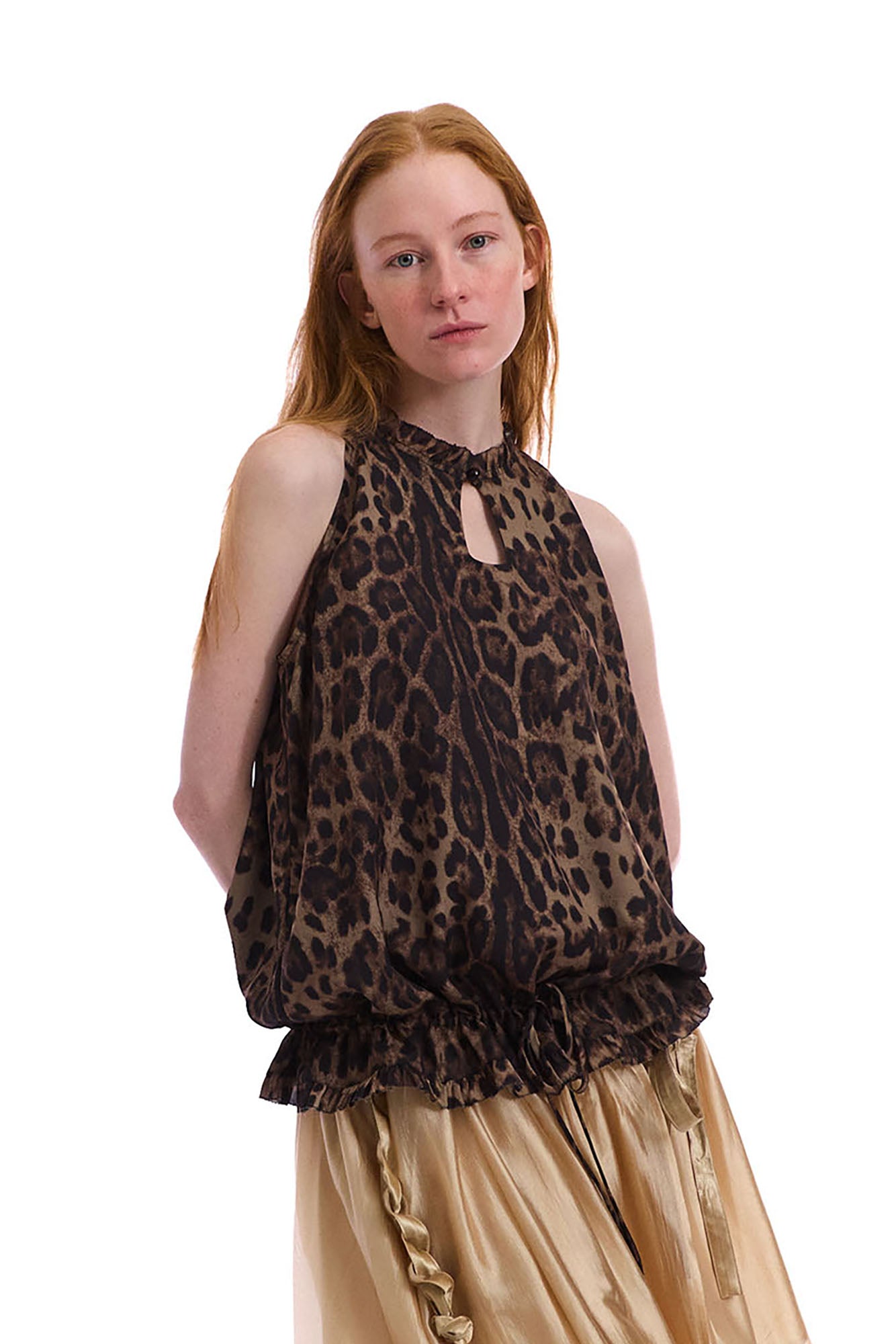 NEVERSEEZ Leopard Full-Print Keyhole Halter Top