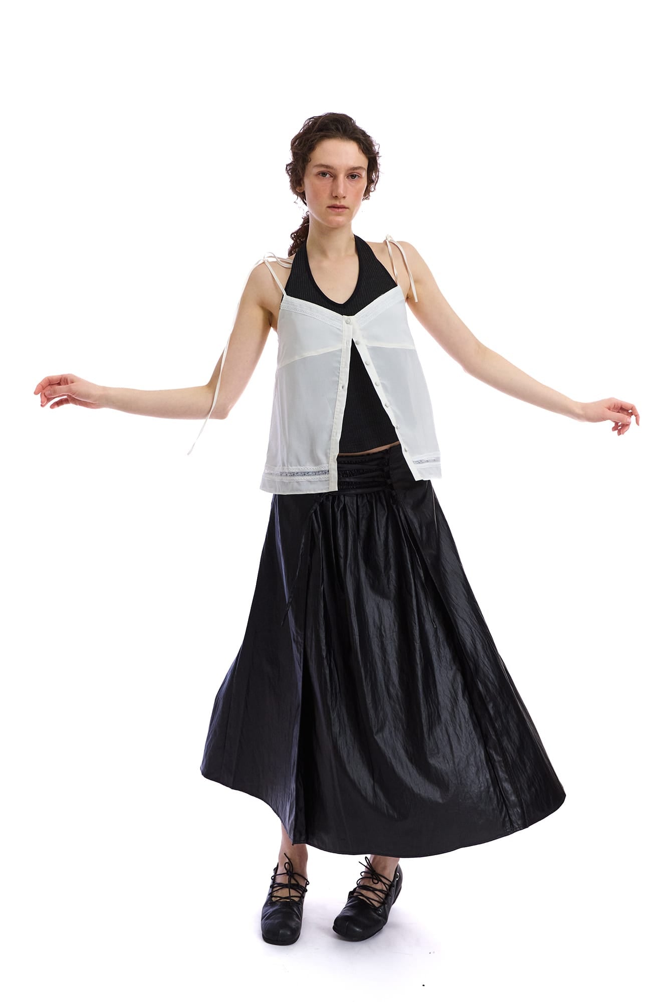 NEVERSEEZ Faux-Leather Lace-Up Wrap Maxi Skirt