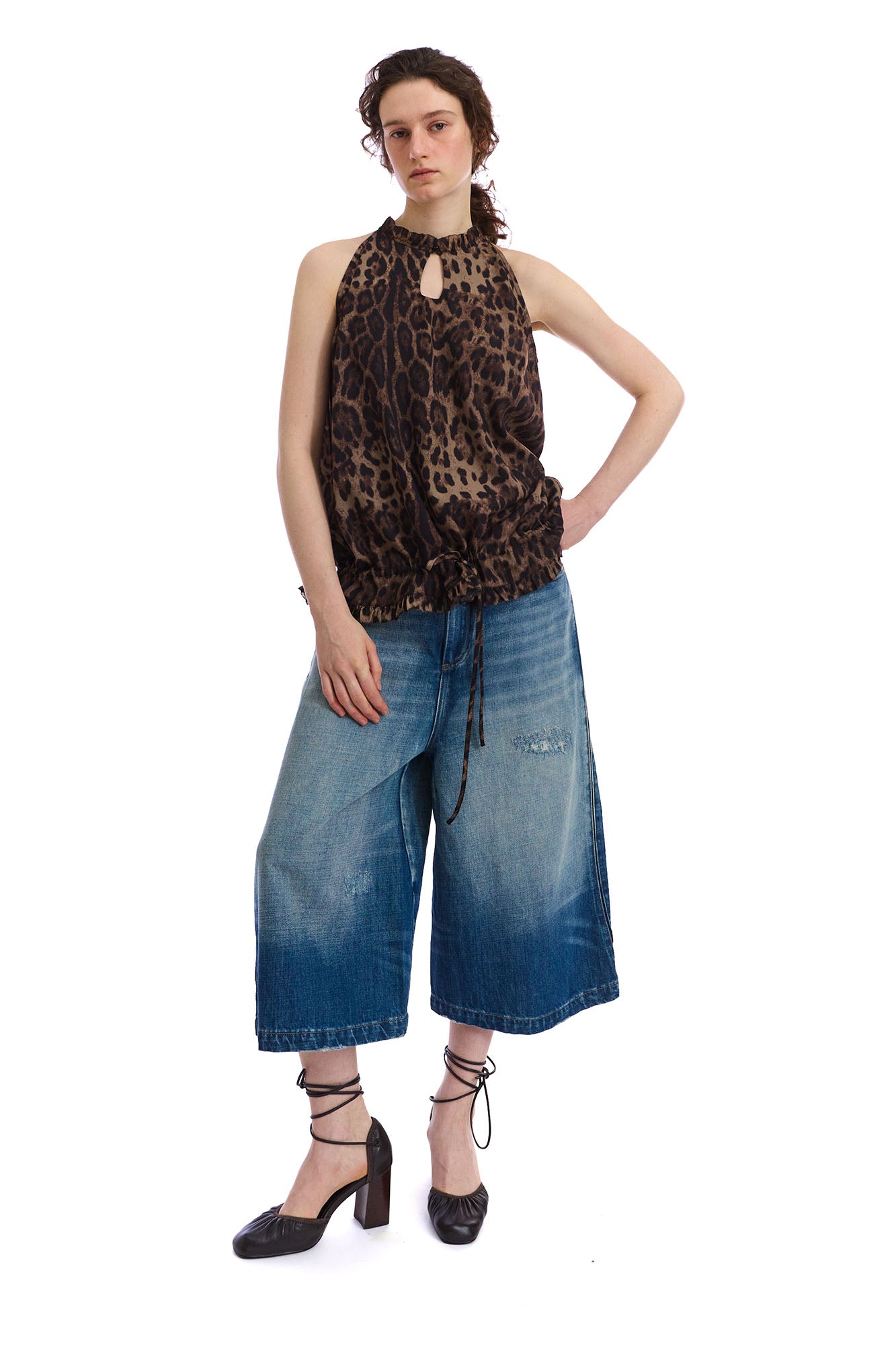 NEVERSEEZ Washed Wide-Leg Denim Shorts