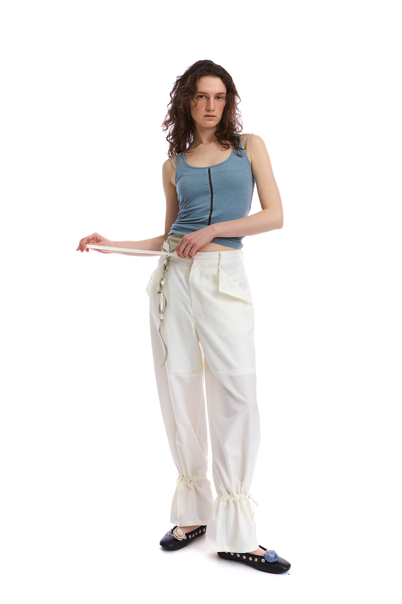 NEVERSEEZ Drawstring Wide-Leg Ruched-Cuff Parachute Pants