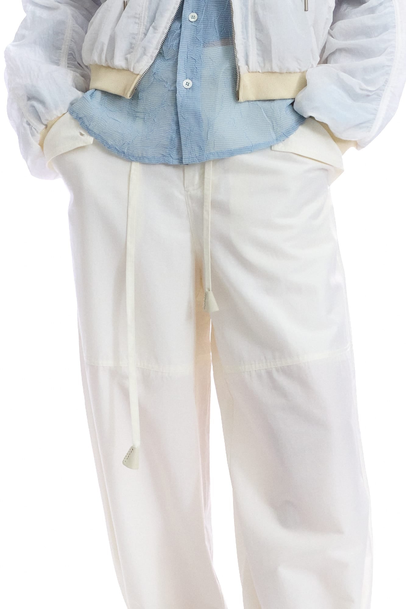 NEVERSEEZ Drawstring Wide-Leg Ruched-Cuff Parachute Pants