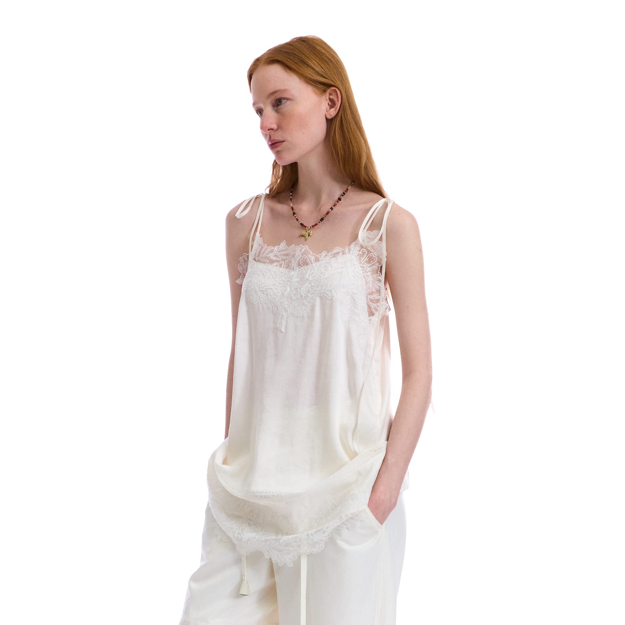 NEVERSEEZ Spliced Lace-Trim Tie-Strap Slip Dress