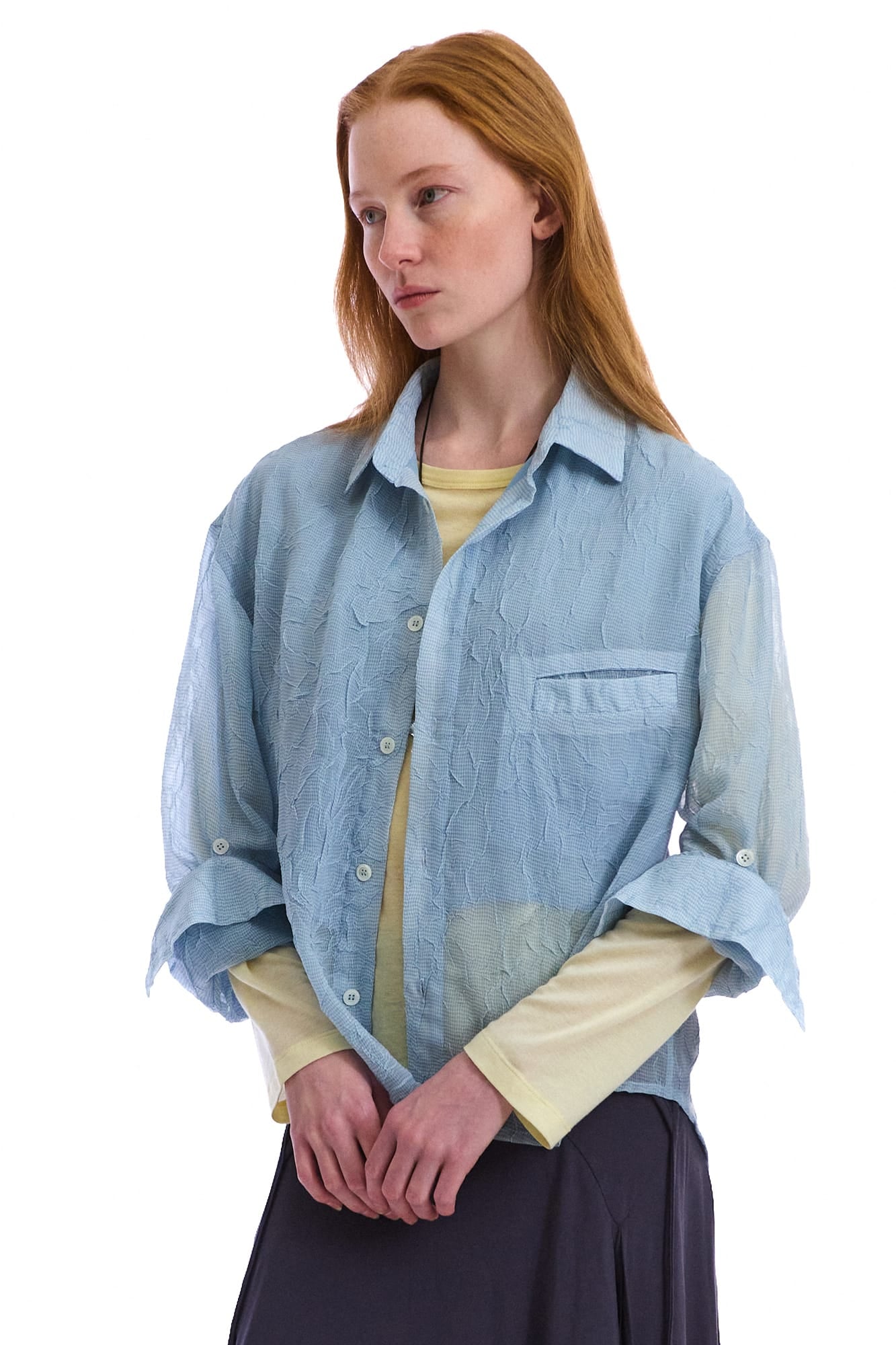 NEVERSEEZ Sheer Crinkle-Layer Shirt