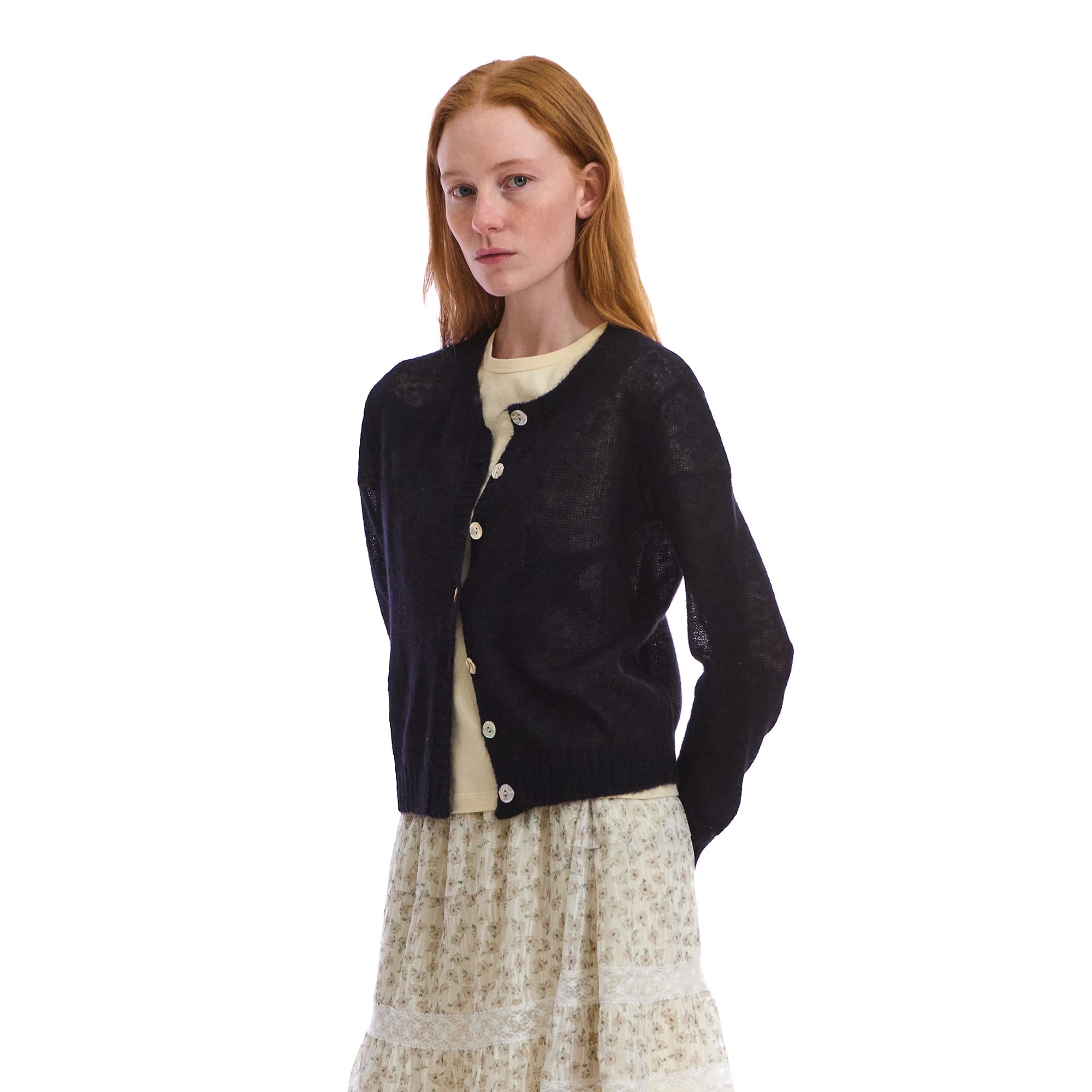 NEVERSEEZ Sheer Star-Jacquard Rib-Trim Cardigan