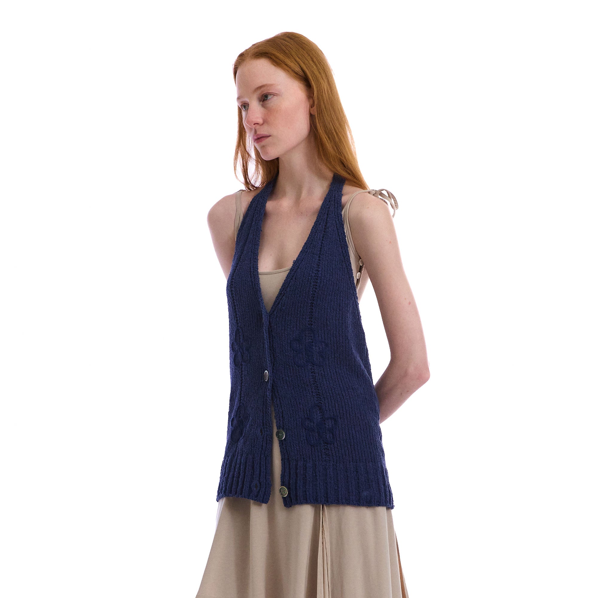 NEVERSEEZ Button-Front Halter Knit Vest