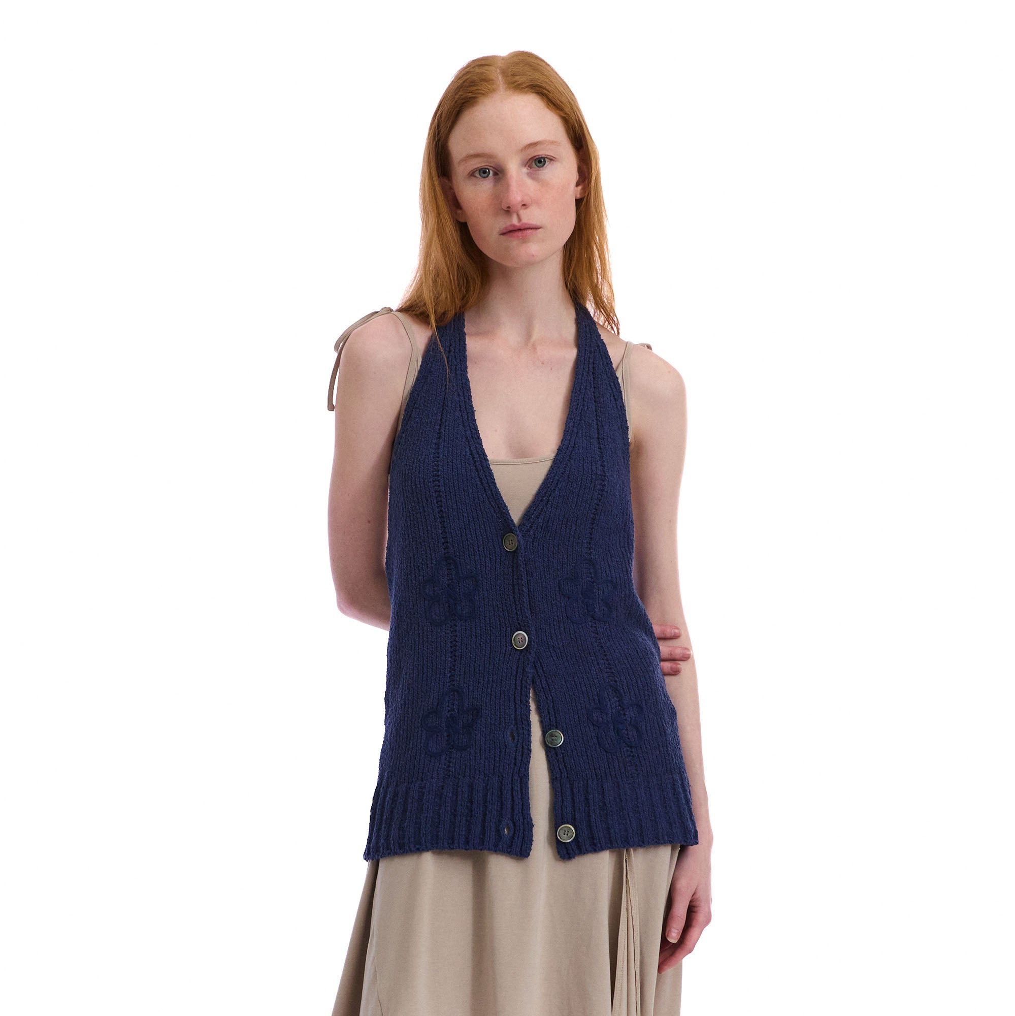 NEVERSEEZ Button-Front Halter Knit Vest