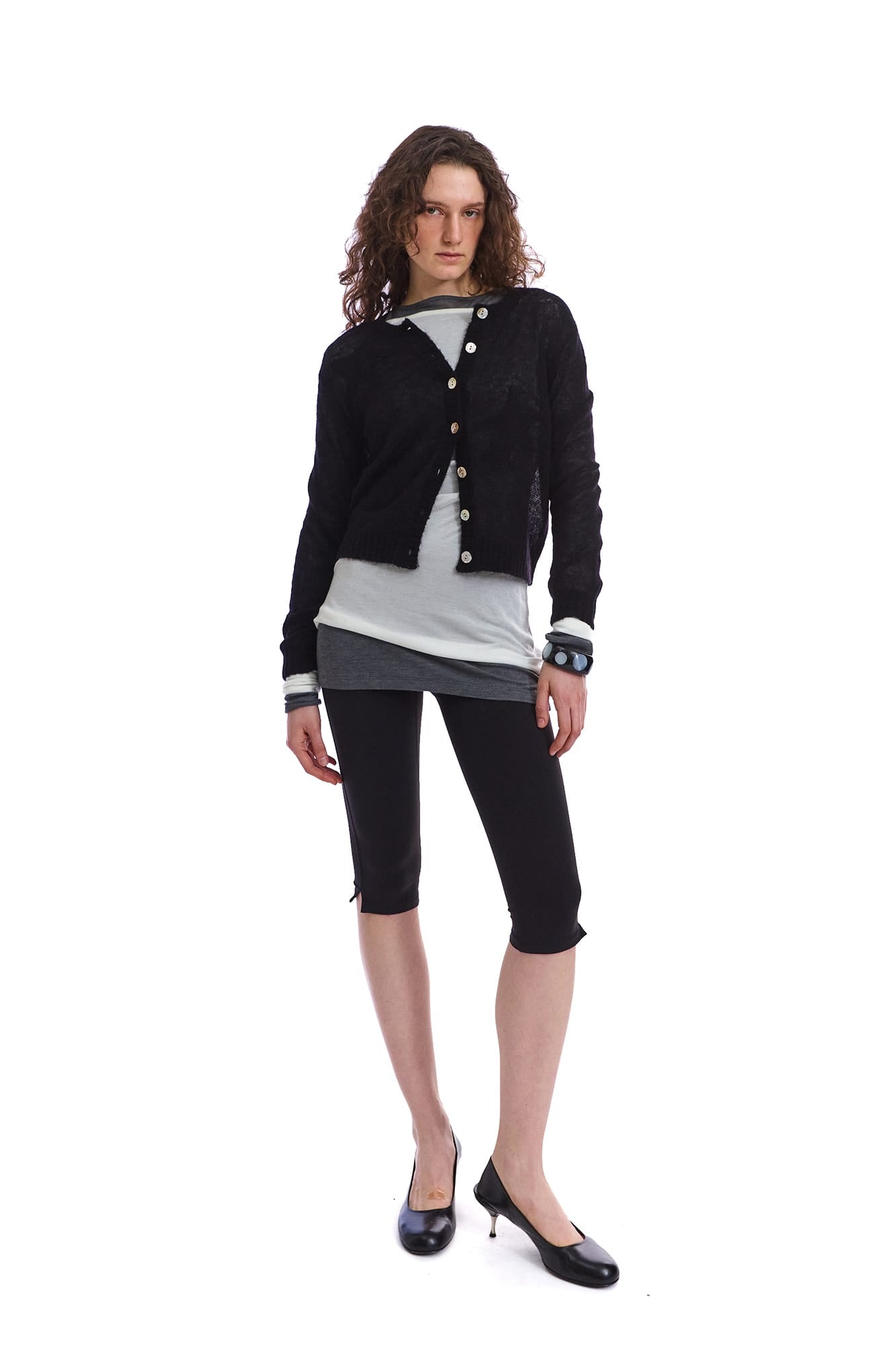 NEVERSEEZ Sheer Star-Jacquard Rib-Trim Cardigan