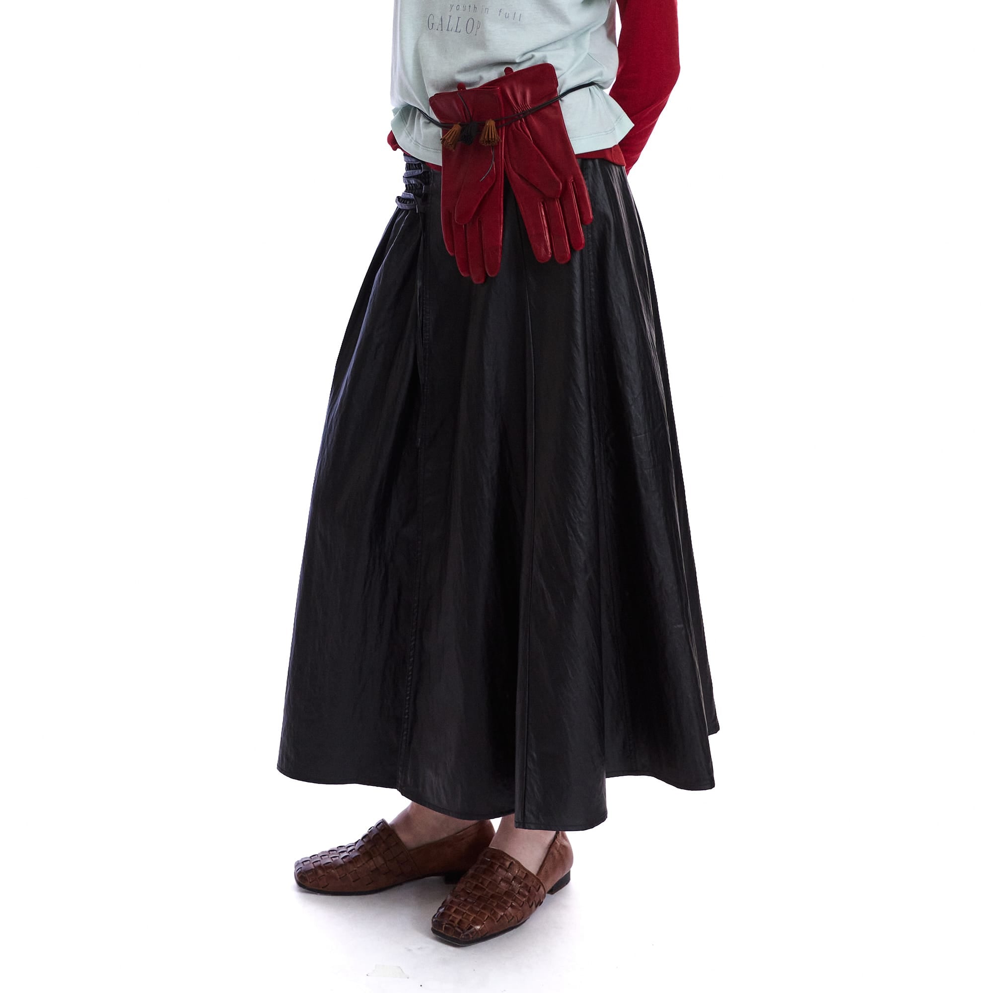 NEVERSEEZ Faux-Leather Lace-Up Wrap Maxi Skirt