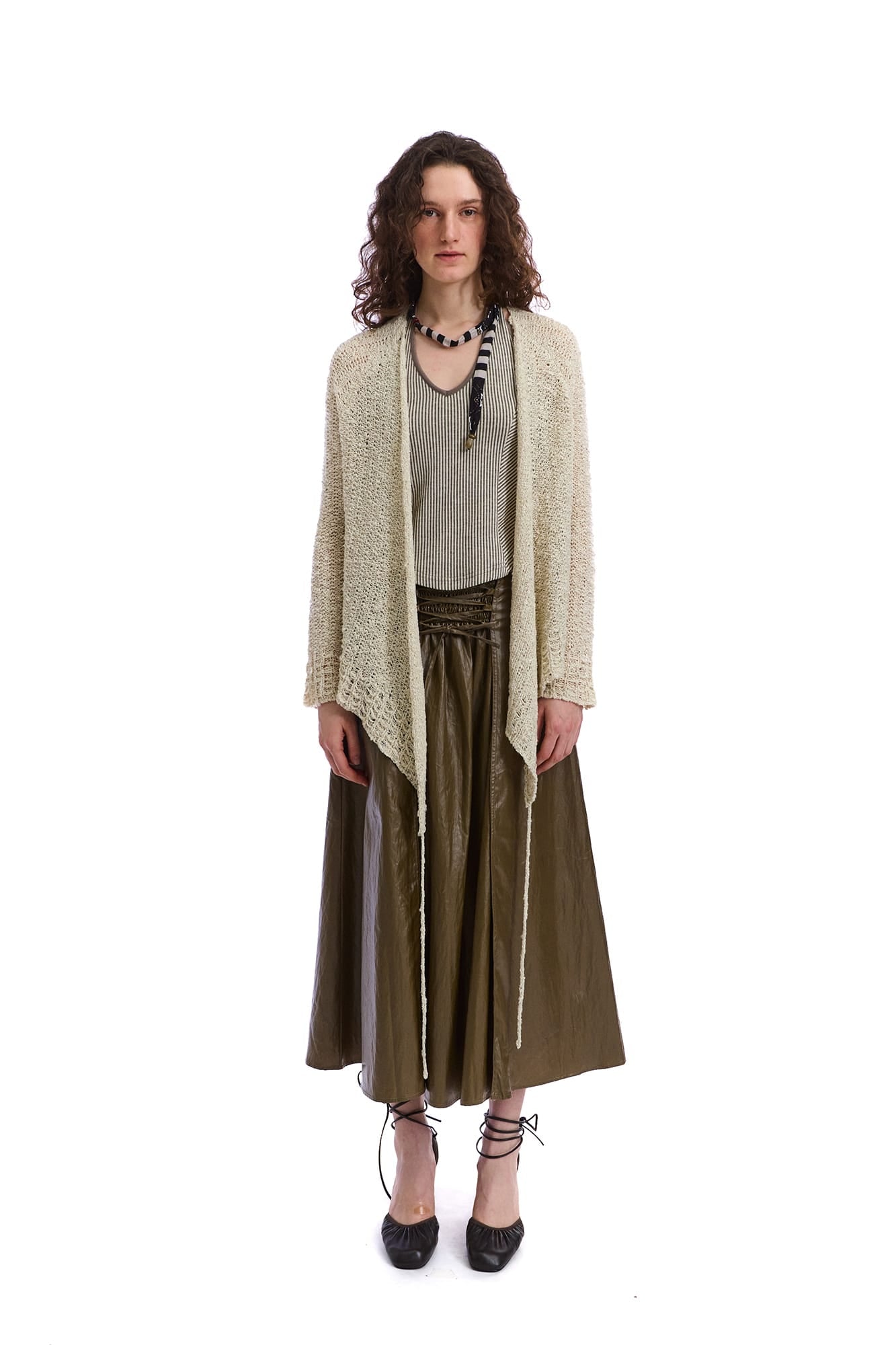 NEVERSEEZ Open-Knit Draped Wrap Cardigan